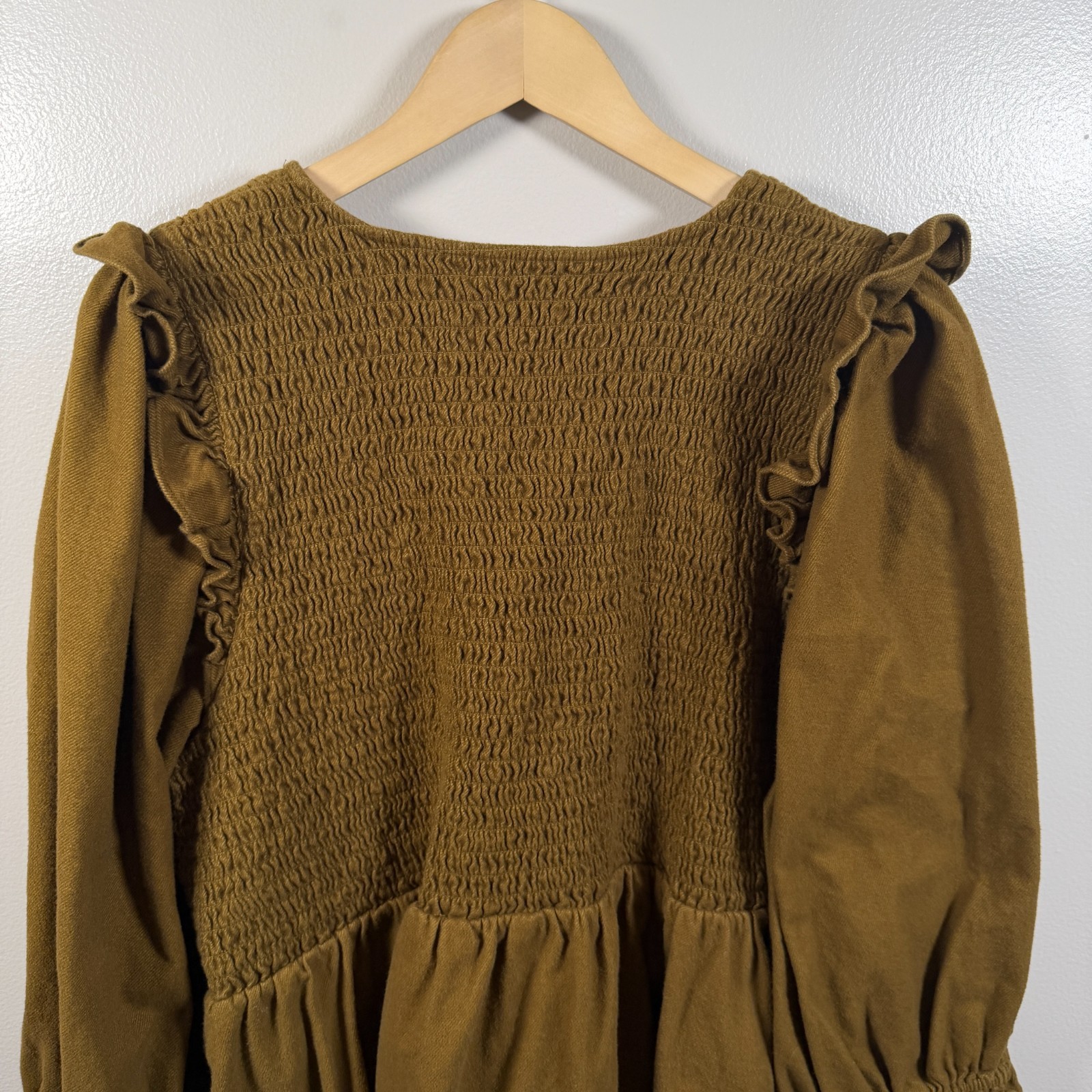 Madewell Flannel Lucie V-Neck Smocked Mini Dress Size 3X Weathered Olive Green