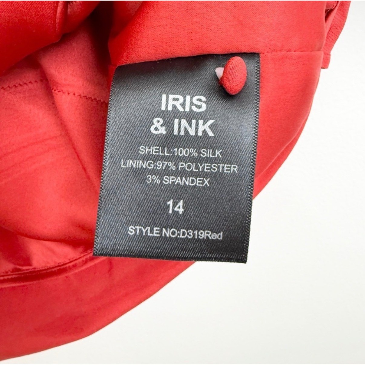 Iris & Ink Red Silk Tiered Midi Dress Size 14 Mock Neck Elegant Occasion