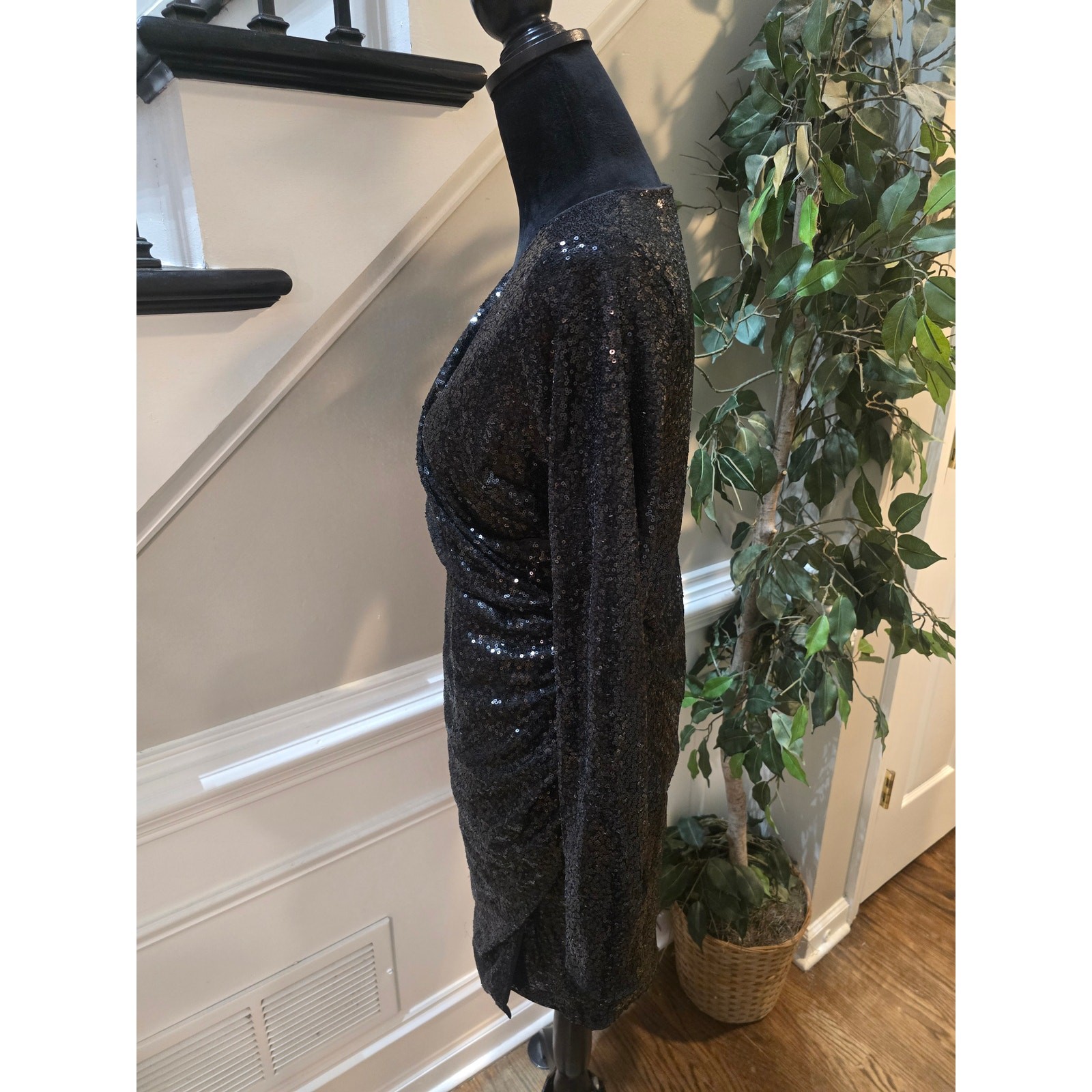 Fiestar Sequin Dress Women’s Size Large Black Long Sleeves Party Cocktail