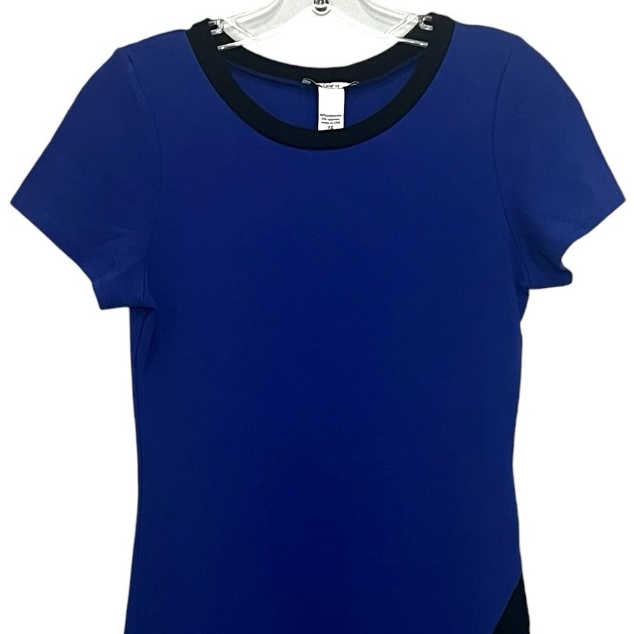 Bar III Short Sleeve Mini Dress Crew Neck Dress Stretch Size XS Blue Black