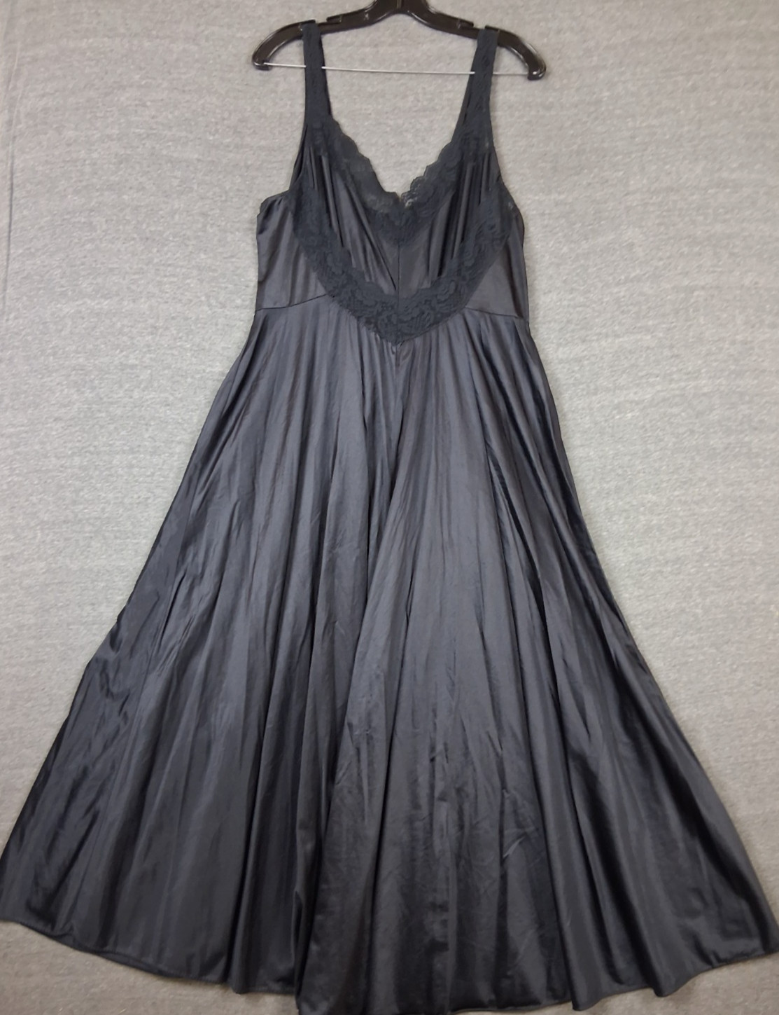 VTG Undercover Wear Slip Dress 3X Black Full Sweep USA Nylon Whimsigoth Romantic