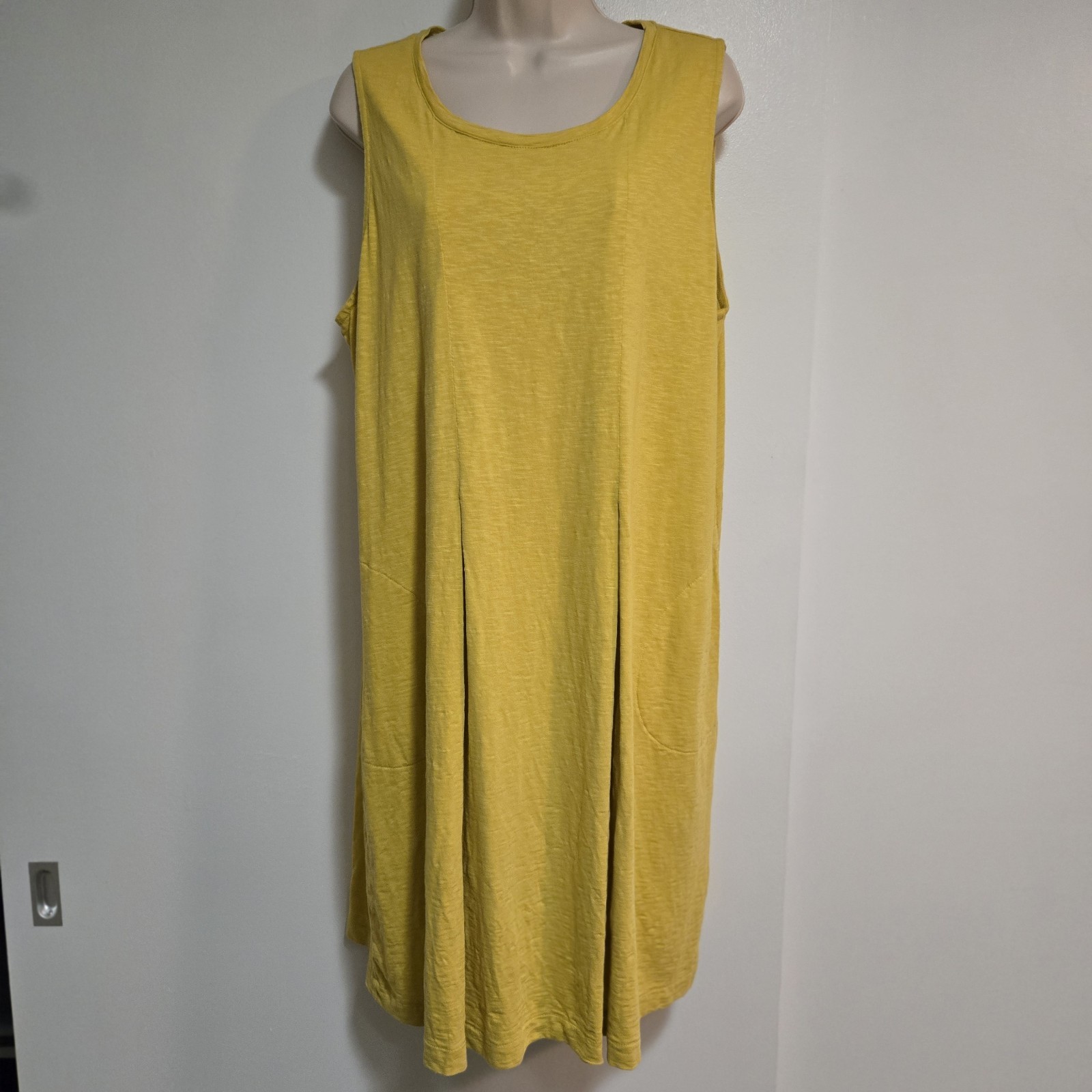 J. Jill Petite Sz PXL Yellow Slub Knit Cotton Sleeveless Pocket Dress Cover-up