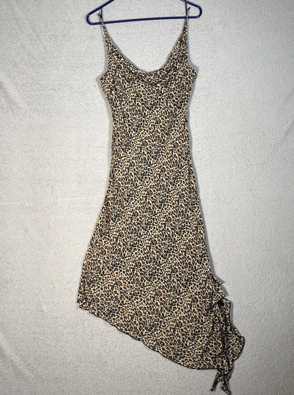 Vintage Etam Womens UK 14 US 10 Midi Leopard Print Slip Asymmetrical Hem Ruffle