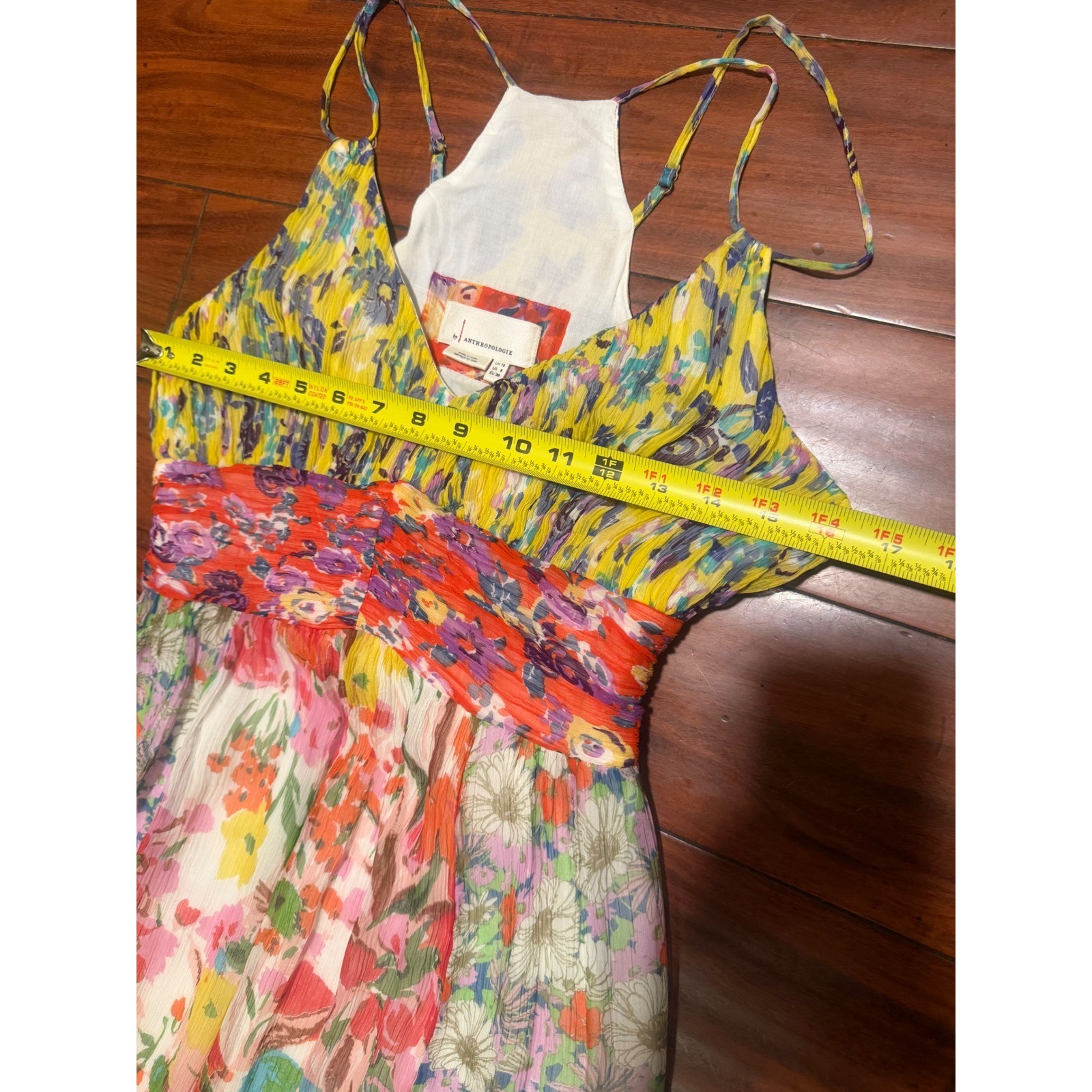 Anthropologie Floral Patchwork Maxi Dress Multi Color Boho Tiered V-Neck 6