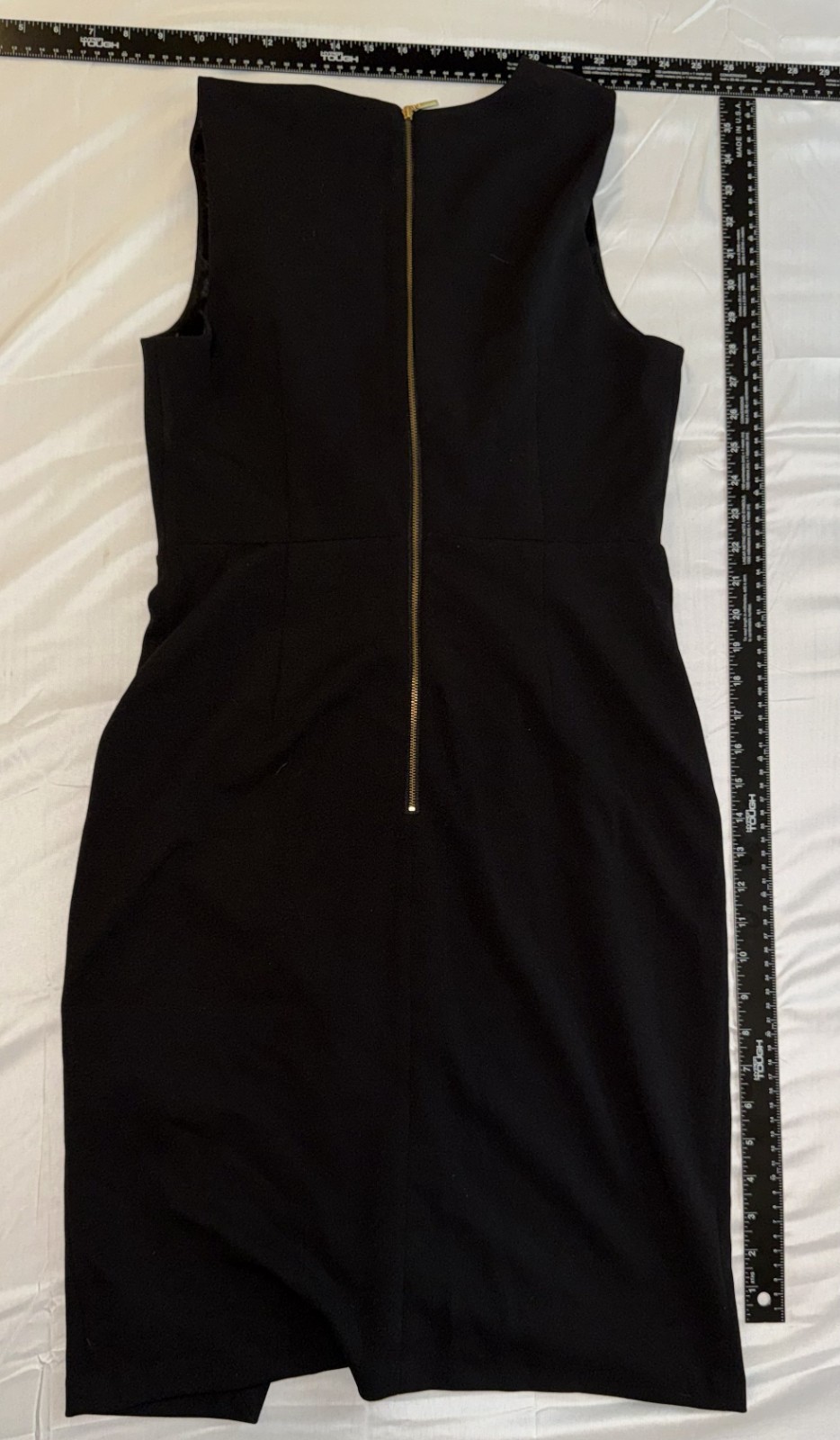 Adrianna Papell Black Sleeveless Wrap Sheath Dress Gold Zipper Back Size 8