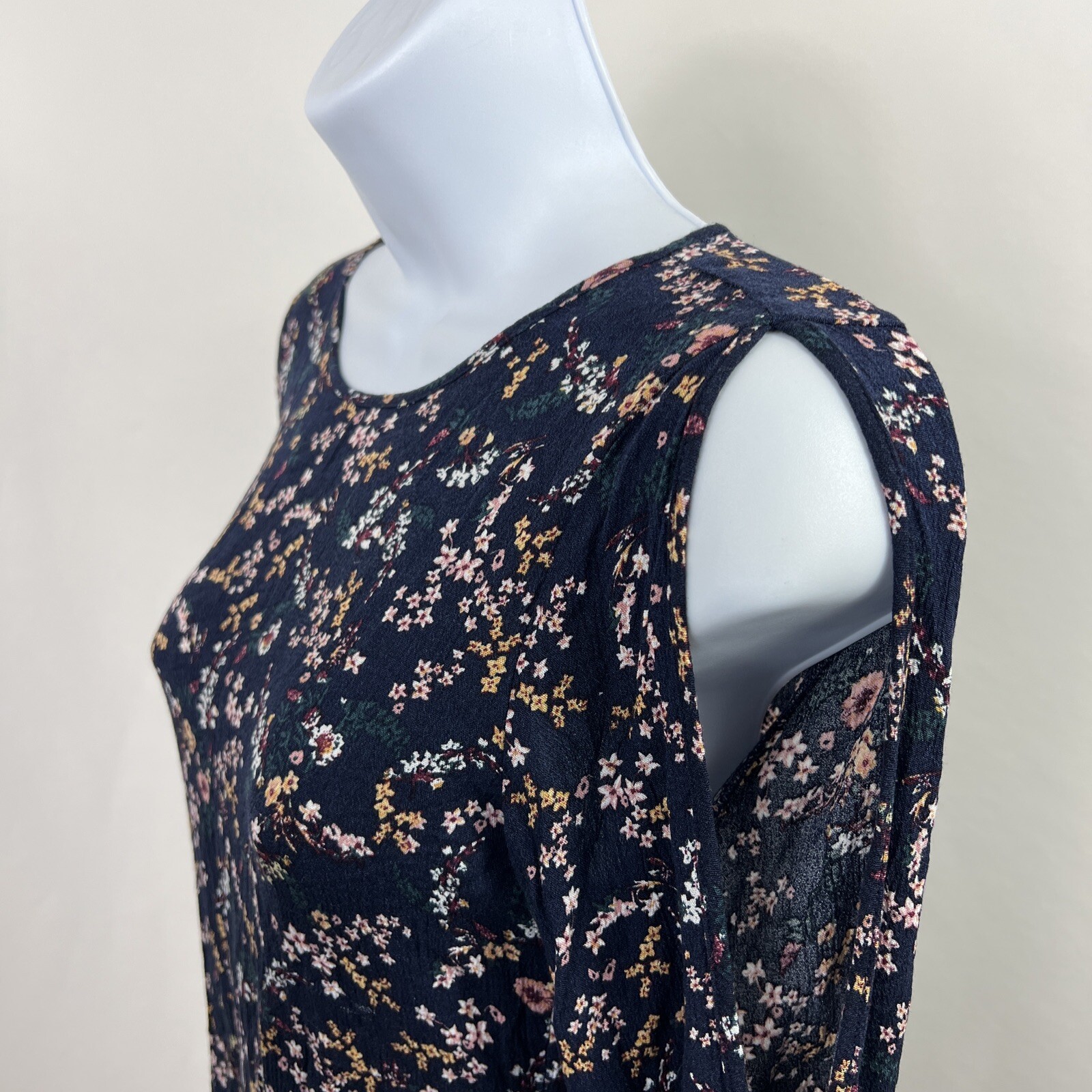 American Eagle Mini Dress Size XS Blue Floral Sundress Women’s Long Slit Sleeve