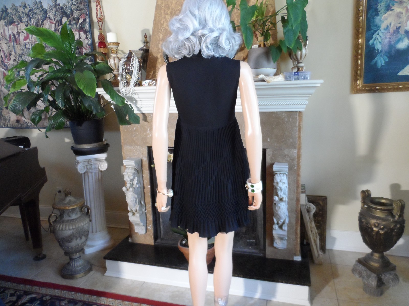 Versace “Versus” Black Empire Waist Pleated Sheath Dress Size IT 42- US 6