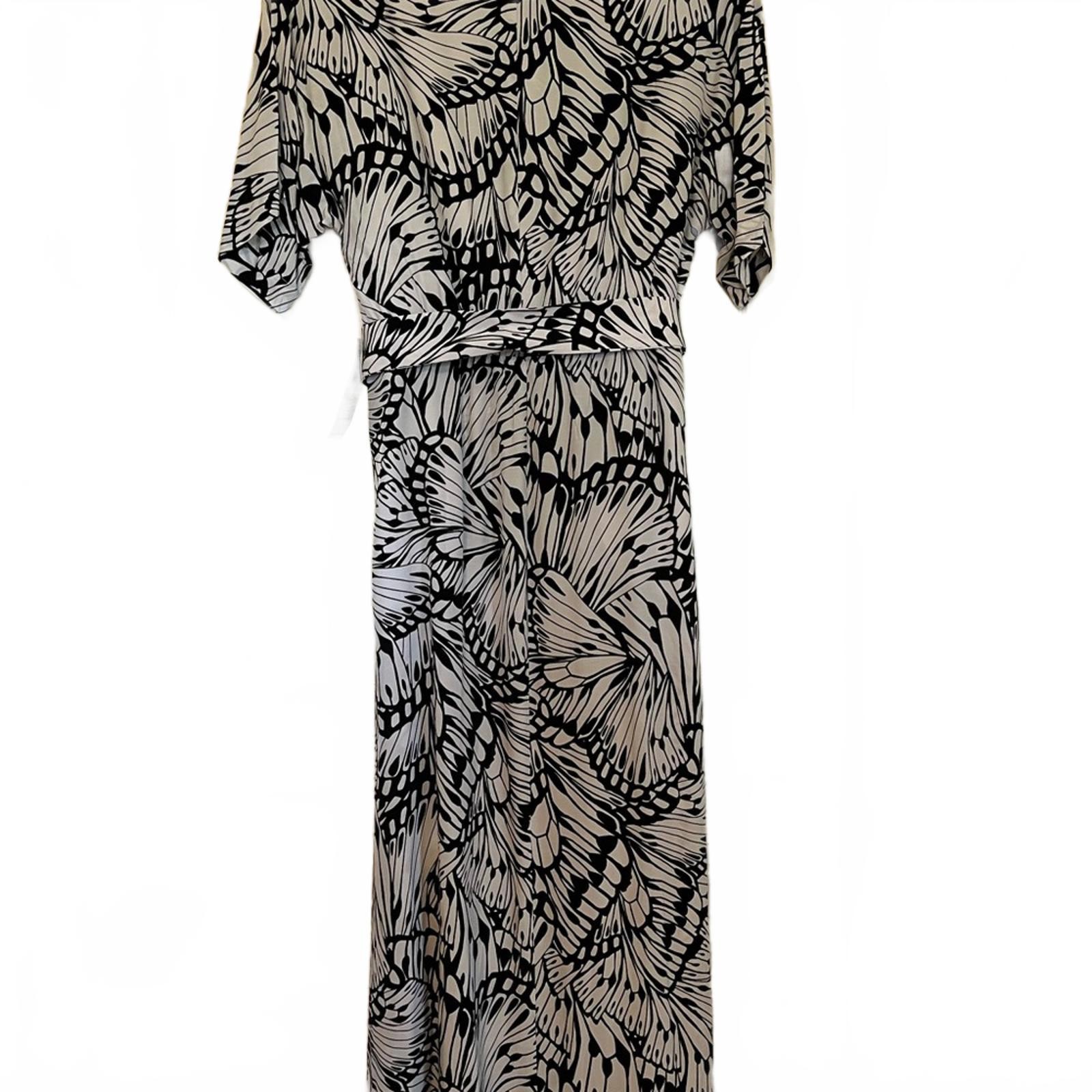 Chico’s Black & White Butterfly Maxi Dress w/ Pockets – Flowy Casual Chic