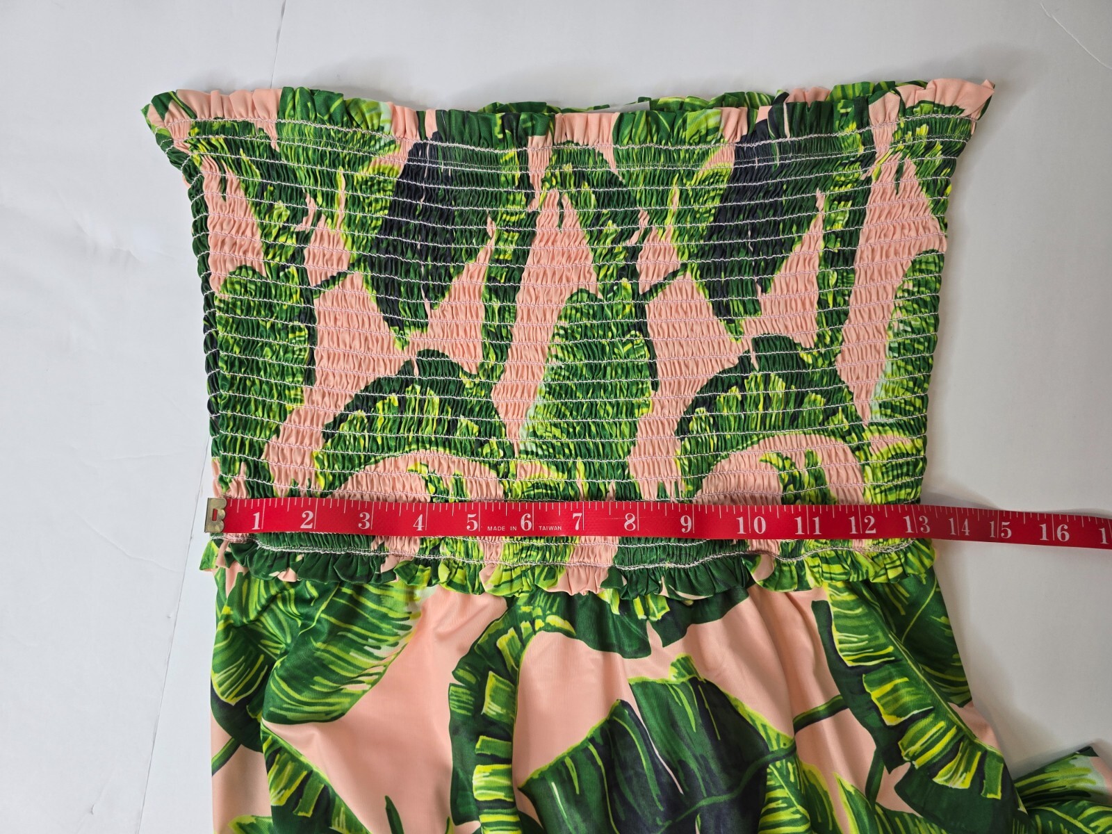 JUDITH MARCH PALM TREES PRINT LONG STRAPLESS DRESS LT PINK/GREEN RARE SZ: LG NWT
