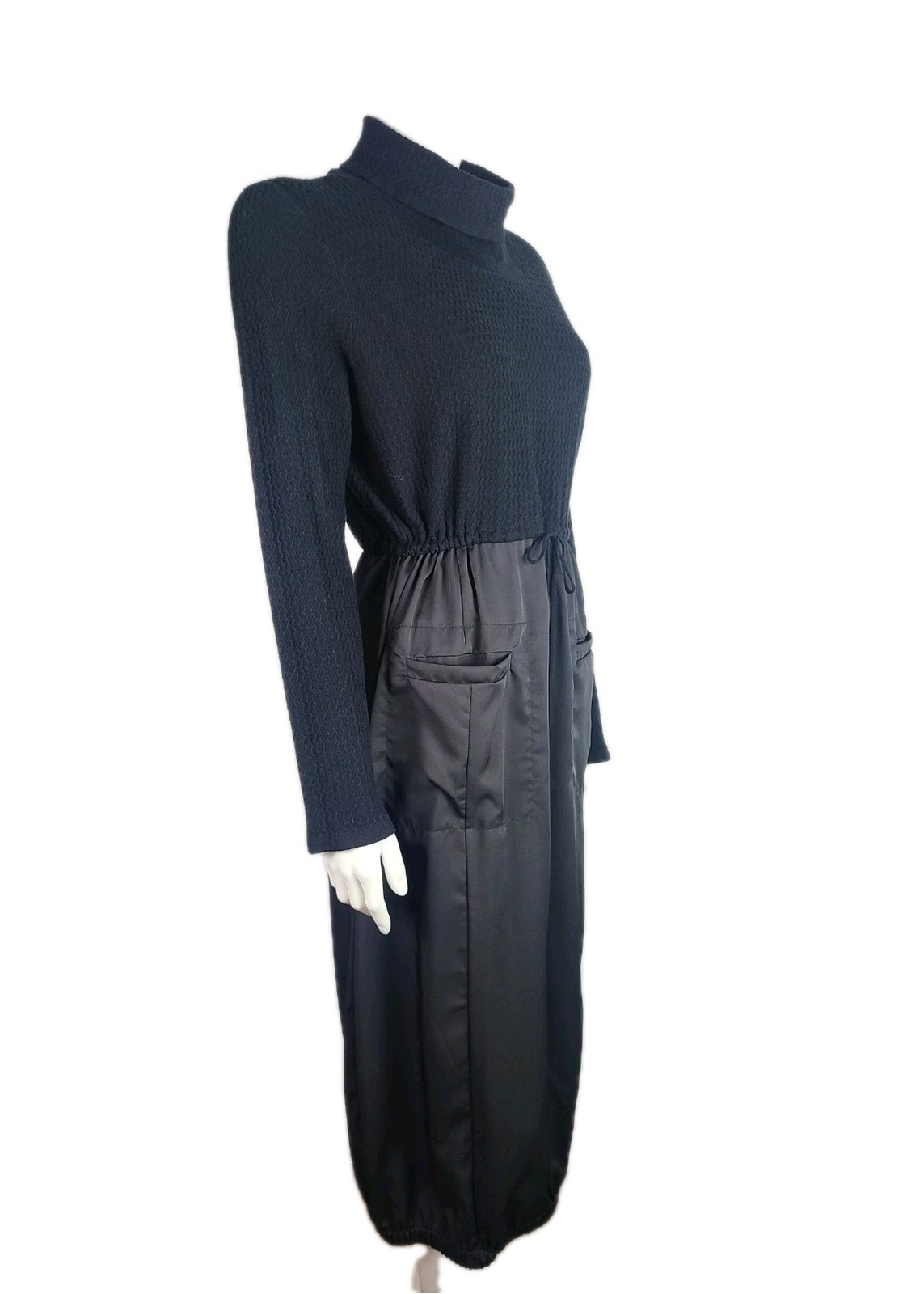 Picadilly Midi Balloon Drawstring Dress Size Small Knit Stretch Pockets