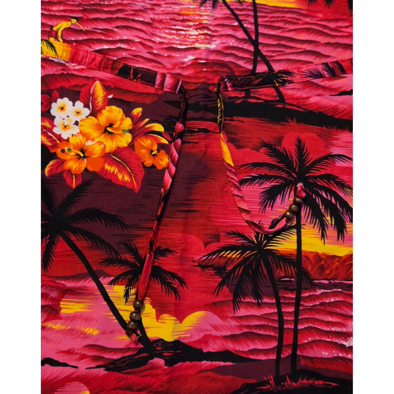 NWT Palmwave Sleeveless Hawaiian Print Dress Womens Size Large Drawstring Waist