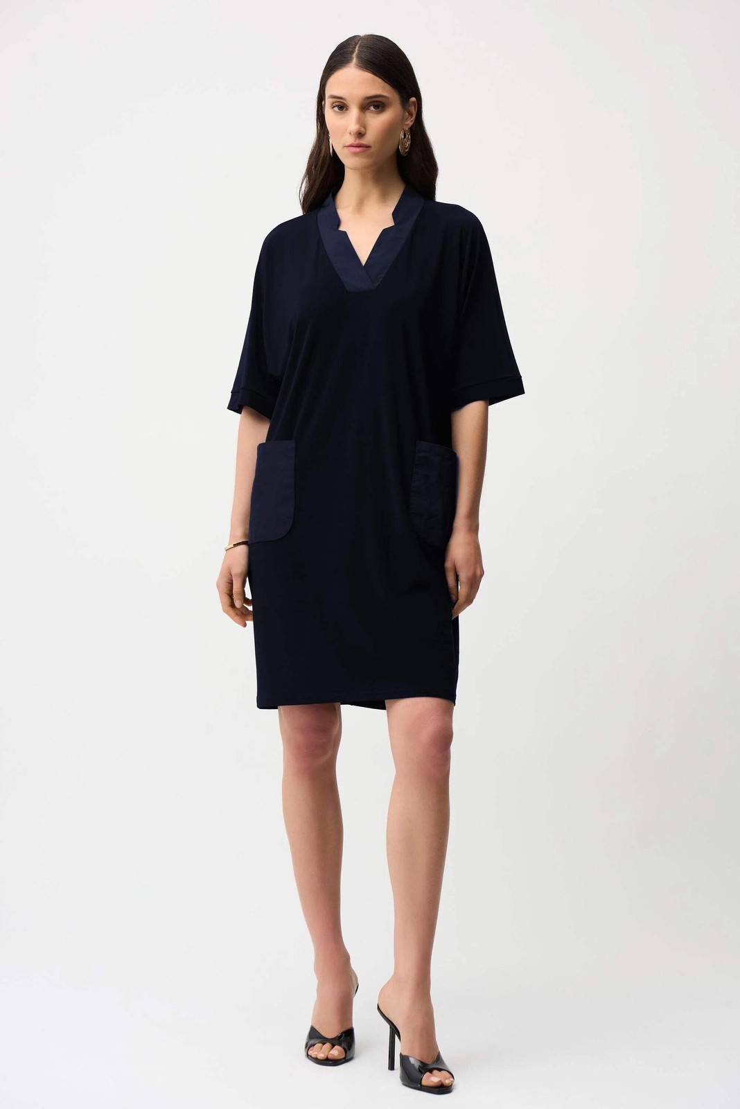 Joseph Ribkoff Notched V-Neck Half Sleeve Shift Dress 261010