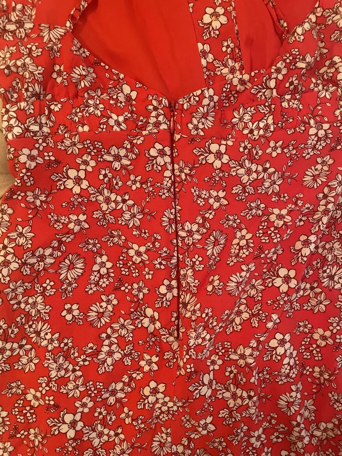 Red Floral Sundress Spaghetti Straps, Size Med Criss Cross Back & Zip Closure