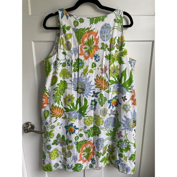 Gretchen Scott Sleeveless Cotton Shift Dress XL Resortwear Floral Lined Pockets