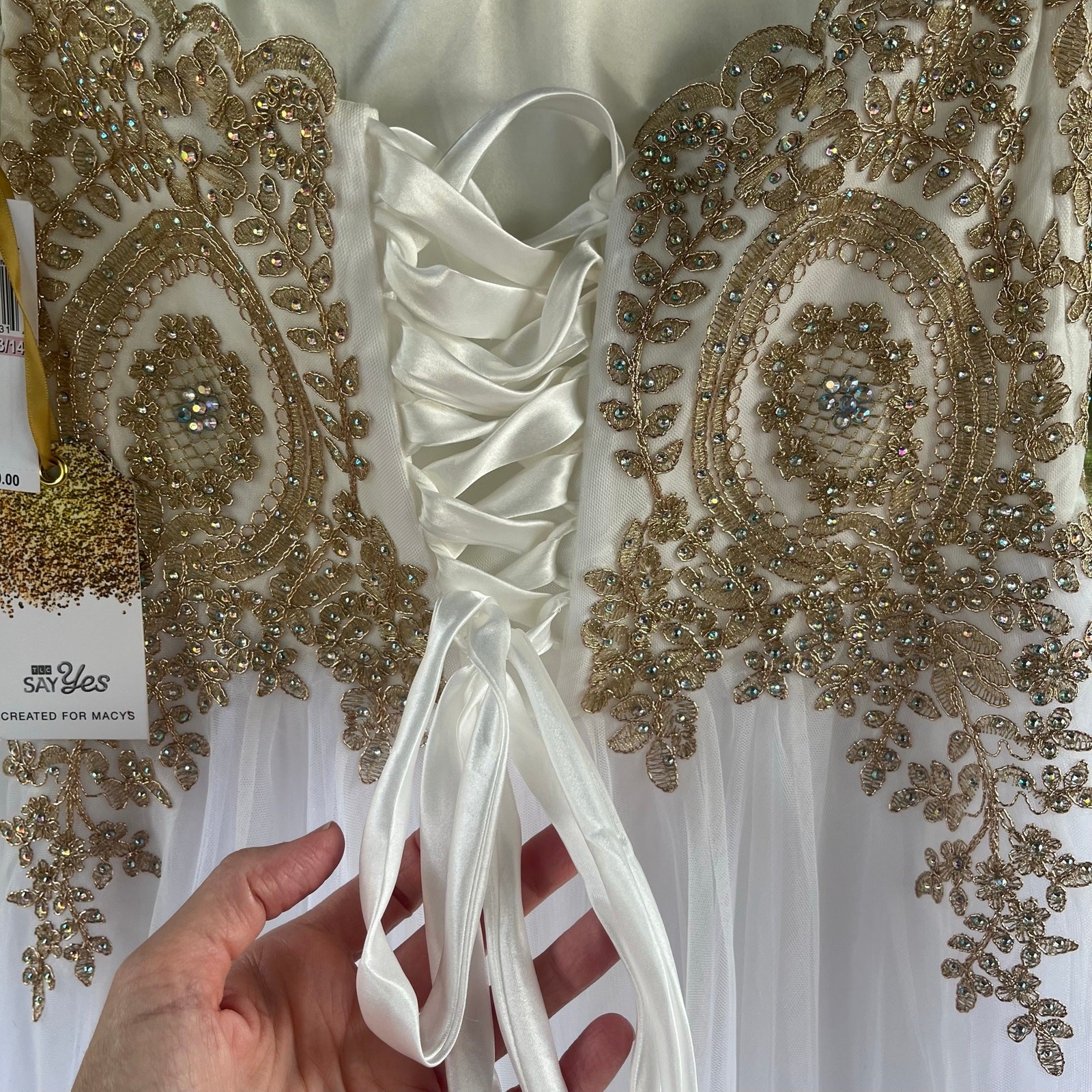 TLC Say Yes White And Gold Beaded Ball Gown Wedding Dress Prom Size 13/14. NEW!
