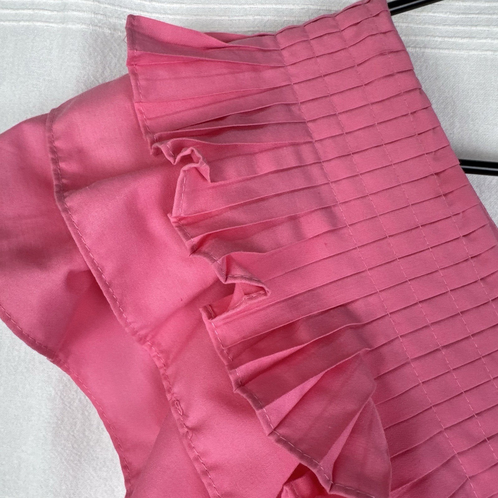 Pink Ruffle Flutter Pleated VNeck Mini Lined Dress Sleeveless Cotton Medium
