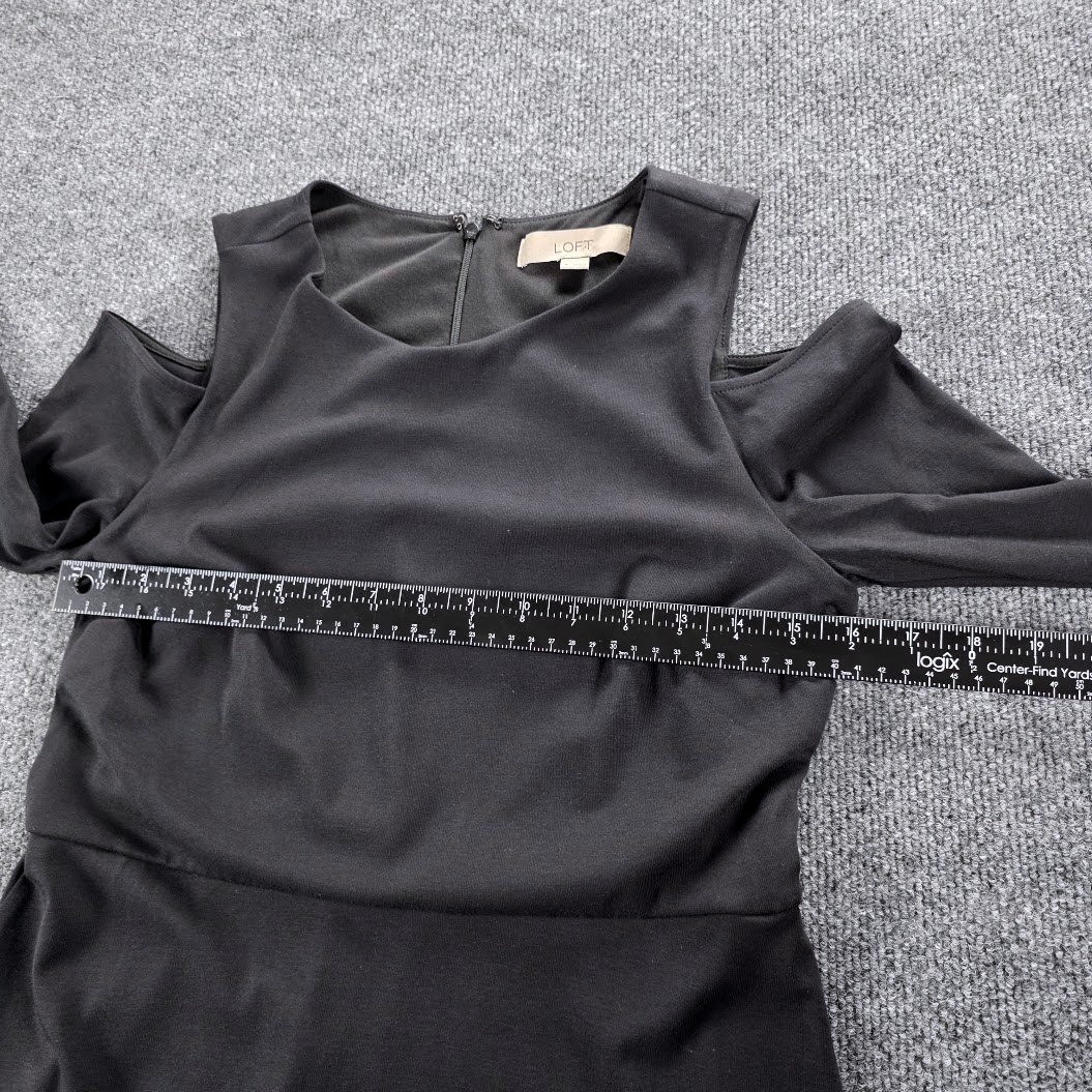 LOFT Womens Black Cold Shoulder A-Line Dress Long Sleeve Size 6 Ponte Knit LBD