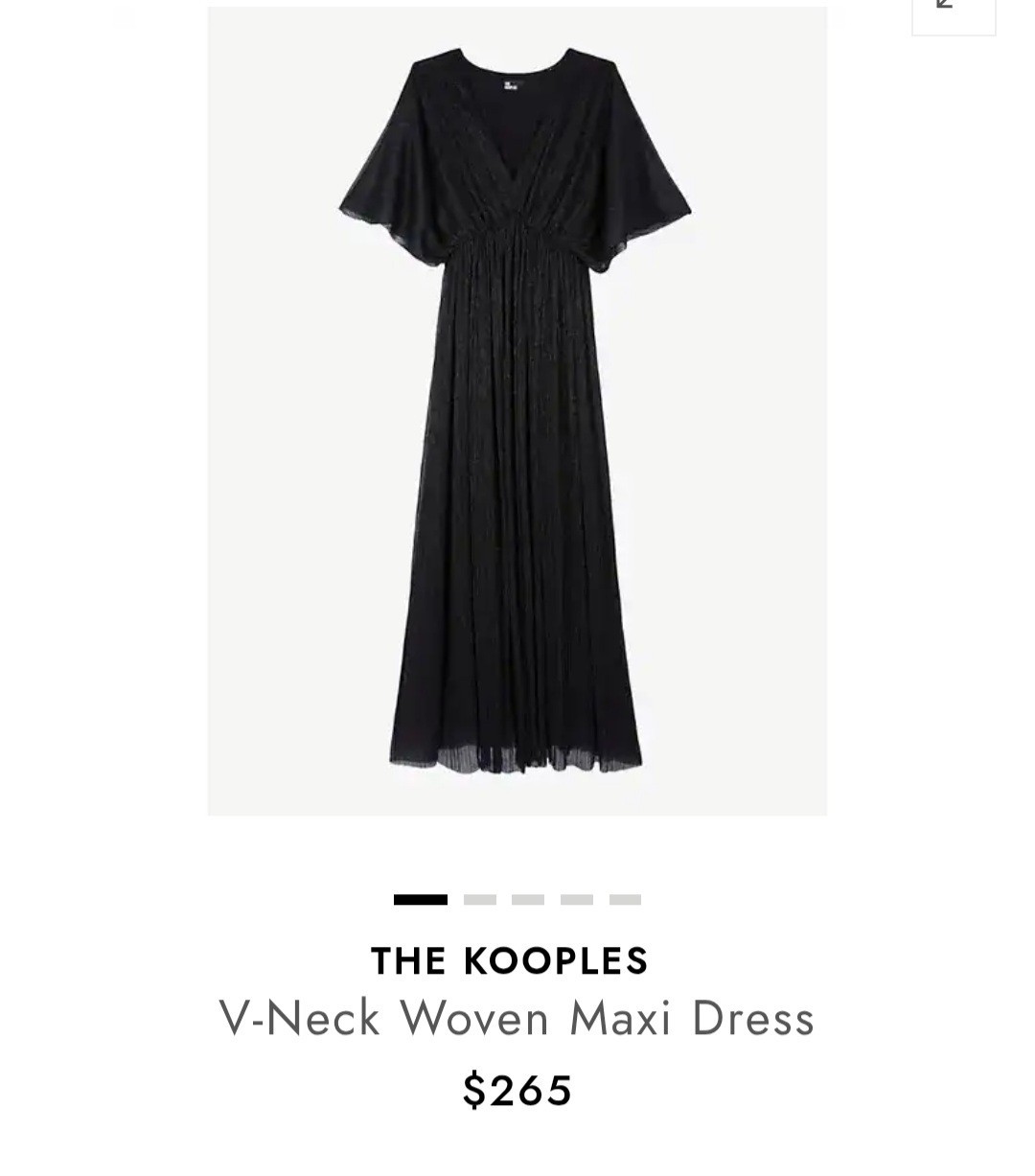 NWT The Kooples Black Lurex Jersey V-Neck Short Sleeve Pleated Maxi Dress Size 1