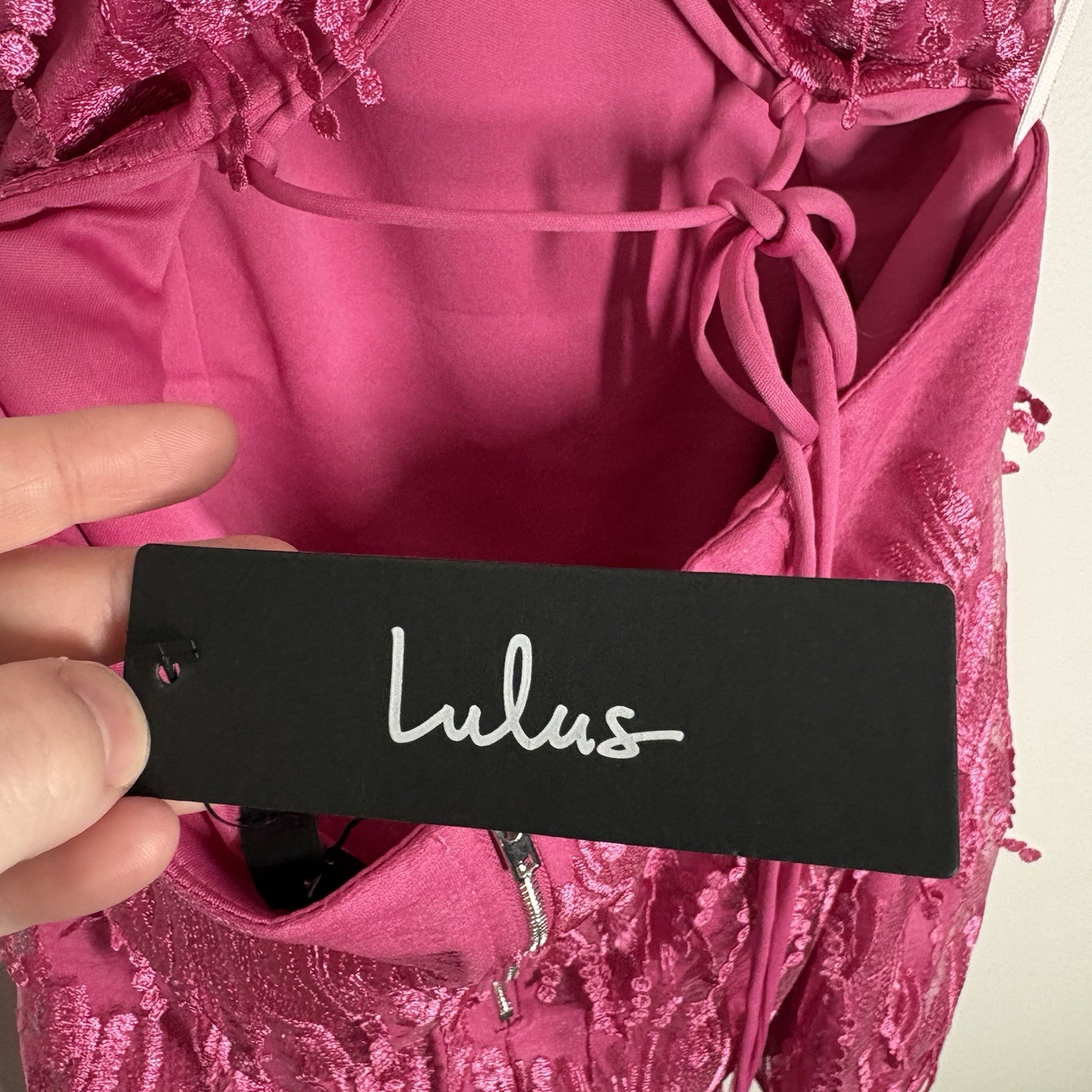 Lulus Women XL Making Magic Bright Pink Fringe Lace-Up Mini Dress NWT