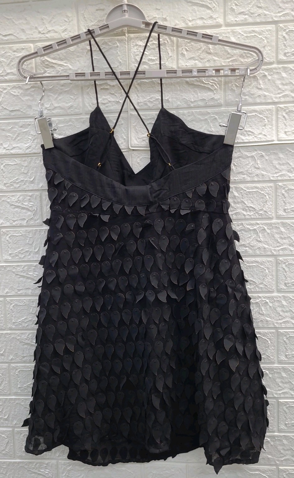 New Foxiedox Black Petal Appliqué Slip Dress Women’s US Size L