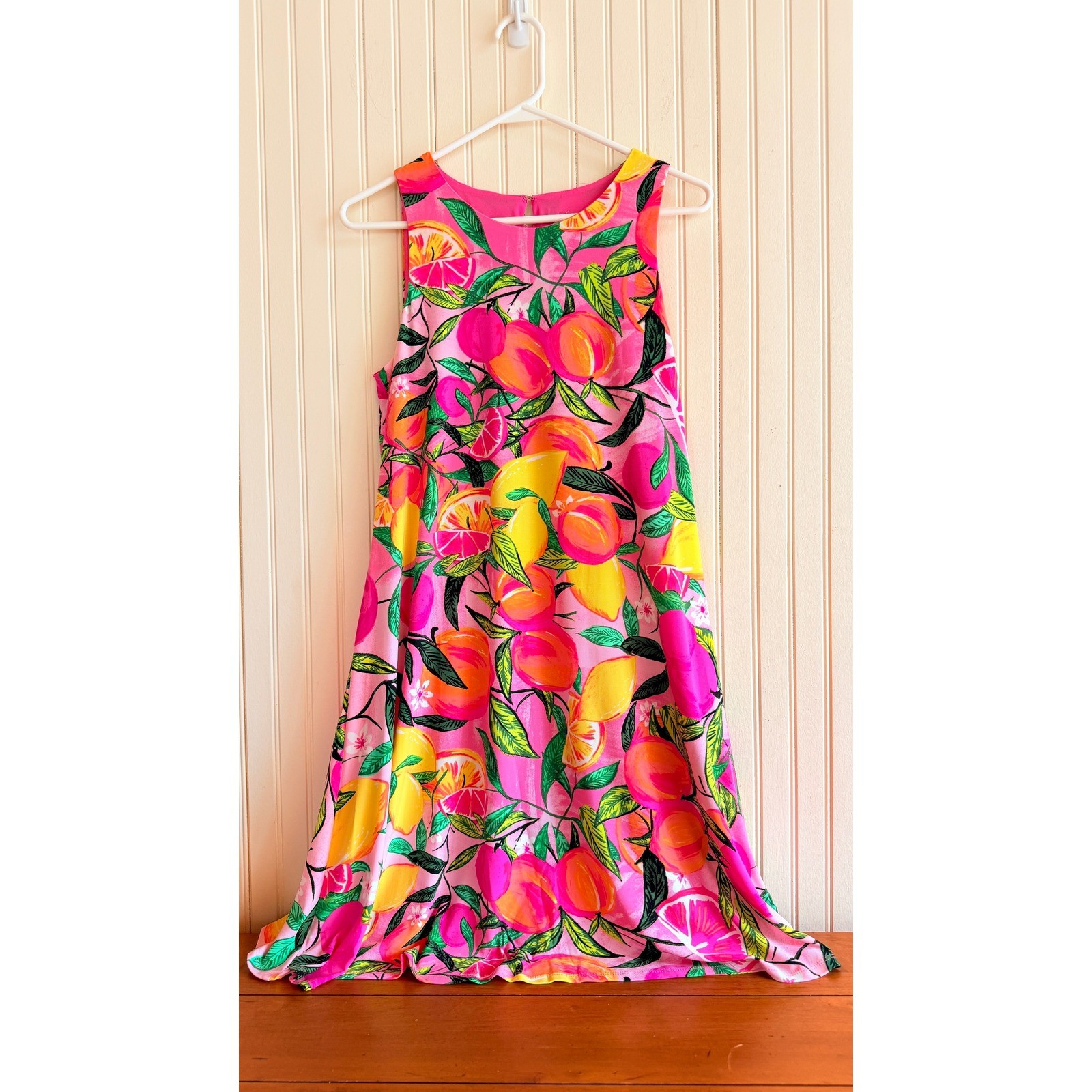 Pappagallo Pink Citrus Fruit Print Sleeveless Shift Dress G35M73PA599 Womens S