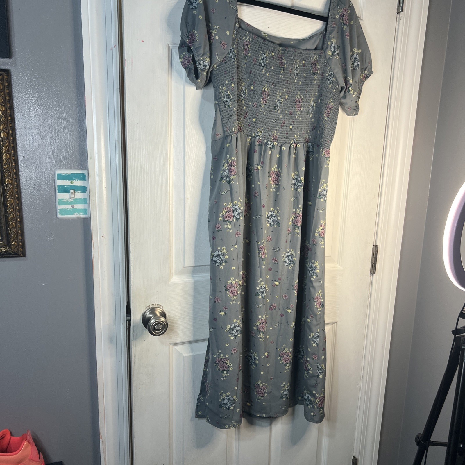 Disney Parks Womens Aladdin Jasmine Floral Print Midi Sundress Dress Gray Sz XL