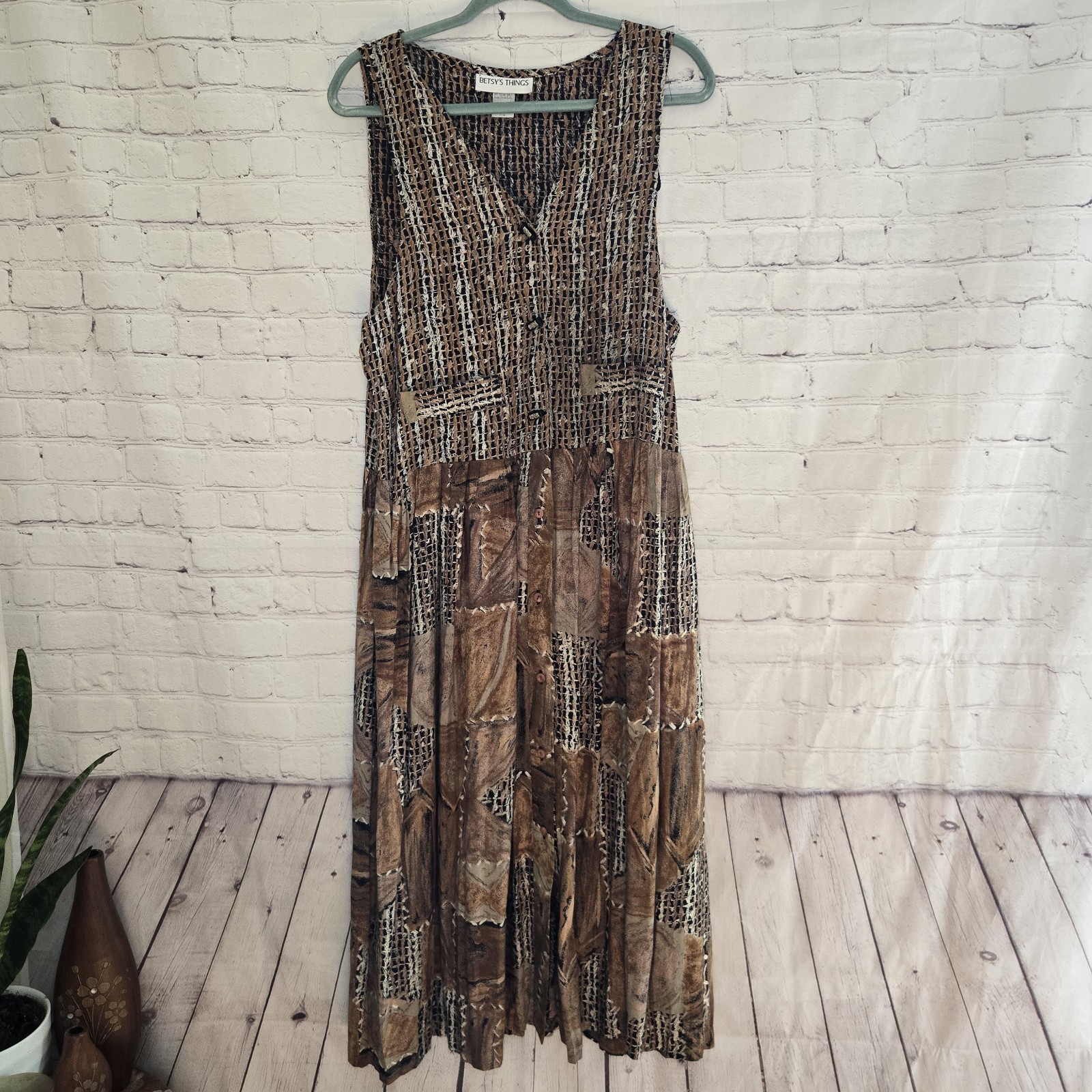 Betsy’s Things Vtg 90’s Jumper Dress Patchwork Earthy Tones CottageCore Forest