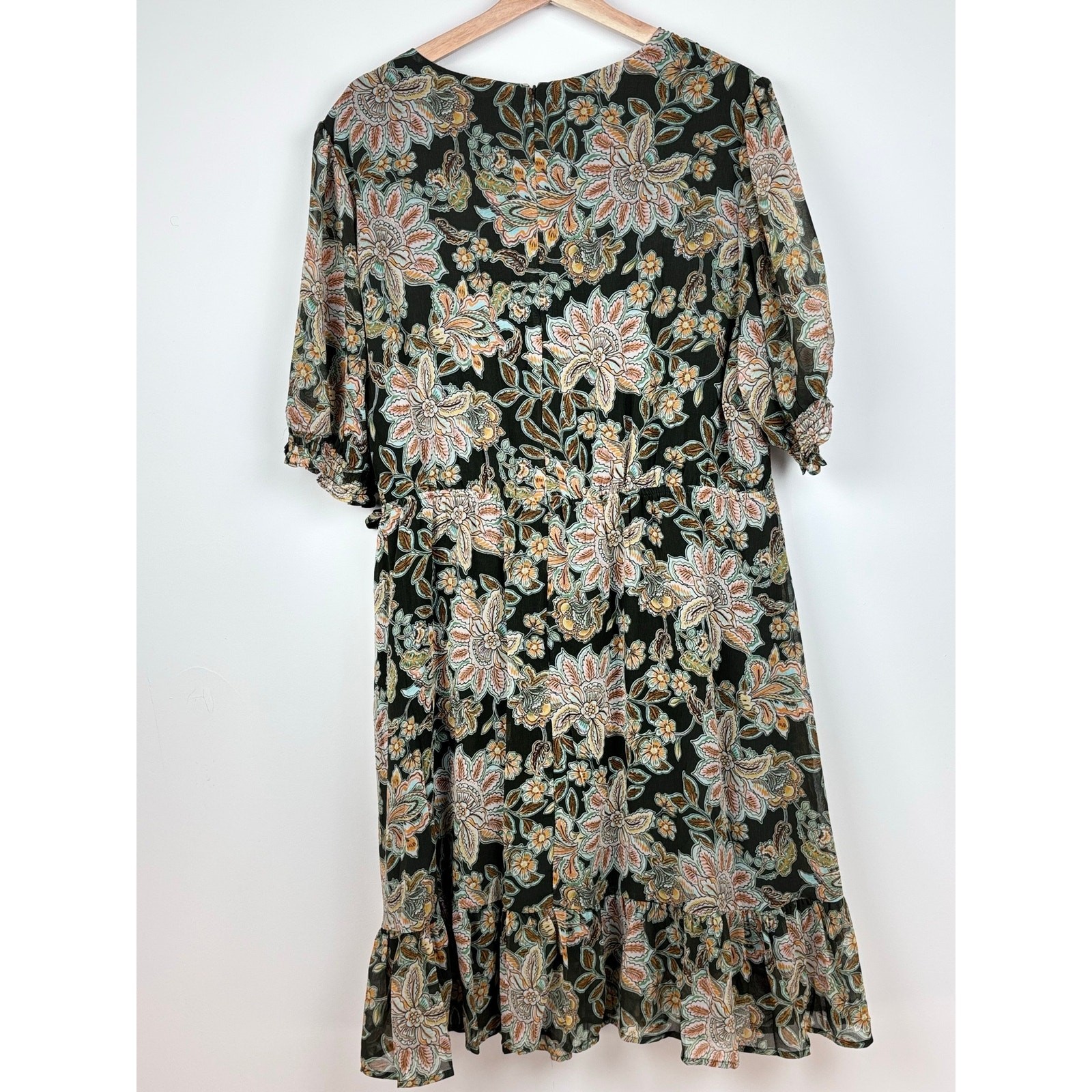 Estelle Plus Size Floral Wrap Midi Dress 3X NWT Black Paisley Chiffon