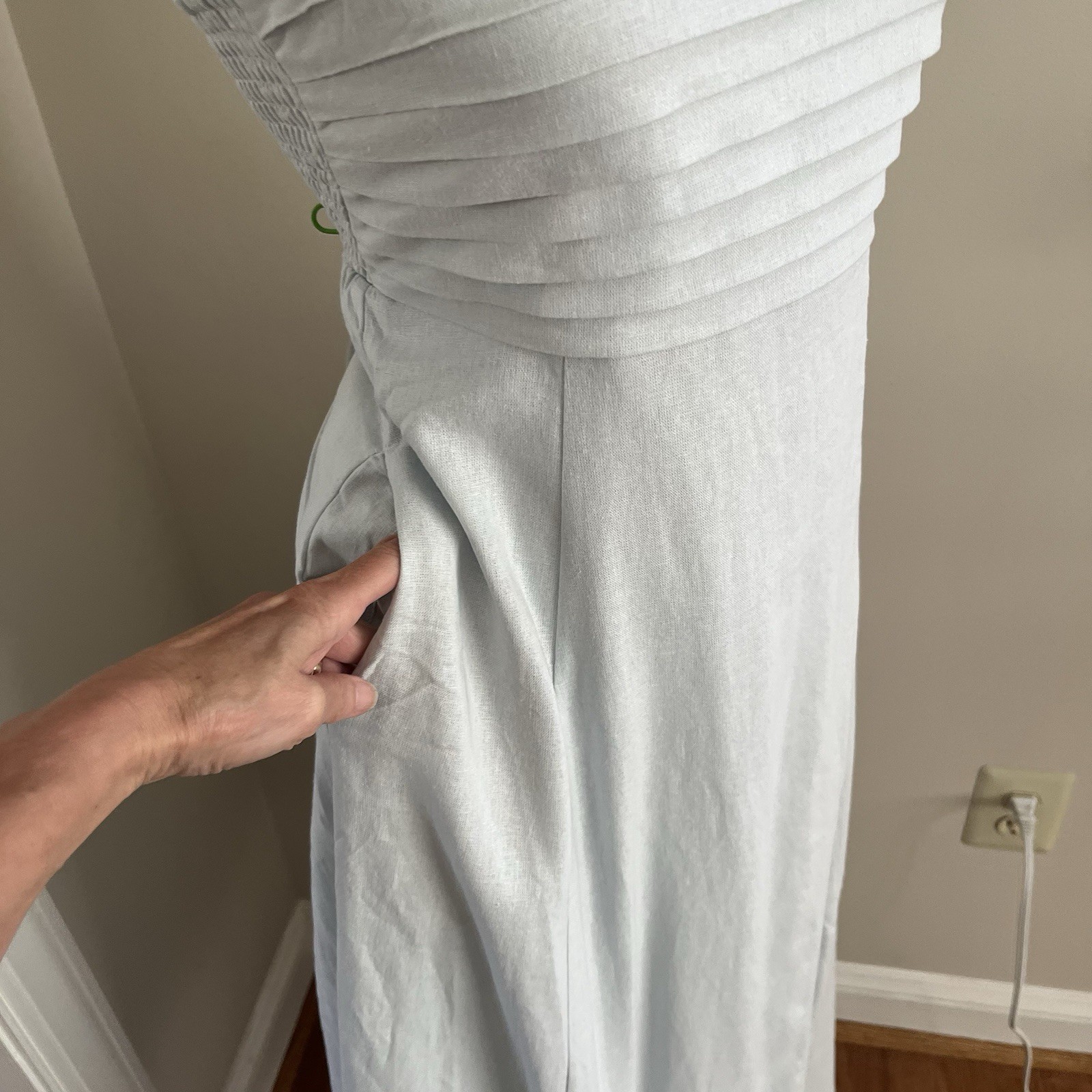 Caroline Constas Linen Blend Strapless Maxi Dress M Blue Costal Resort NWT
