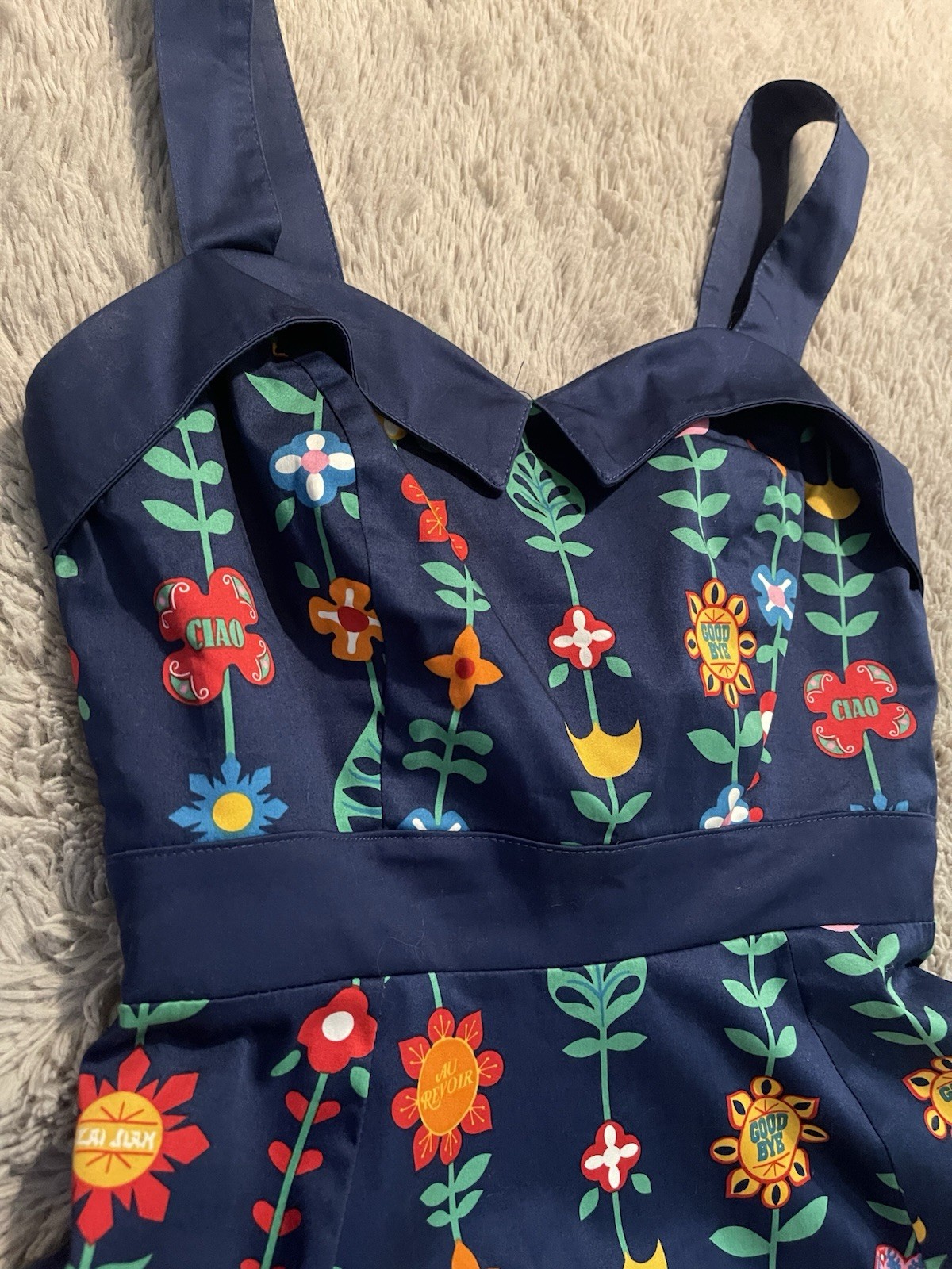 Disney Parks Authentic It’s a Small World “Goodbye” Floral Flared Tea Dress XS