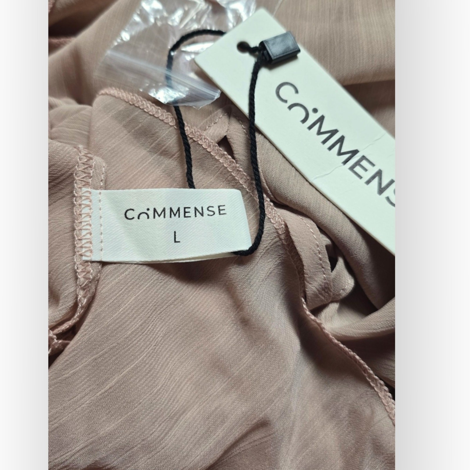 Commense Blush Semi-Sheer Chiffon Ruffle Mini Dress Cape Sleeve Overlay – Size L