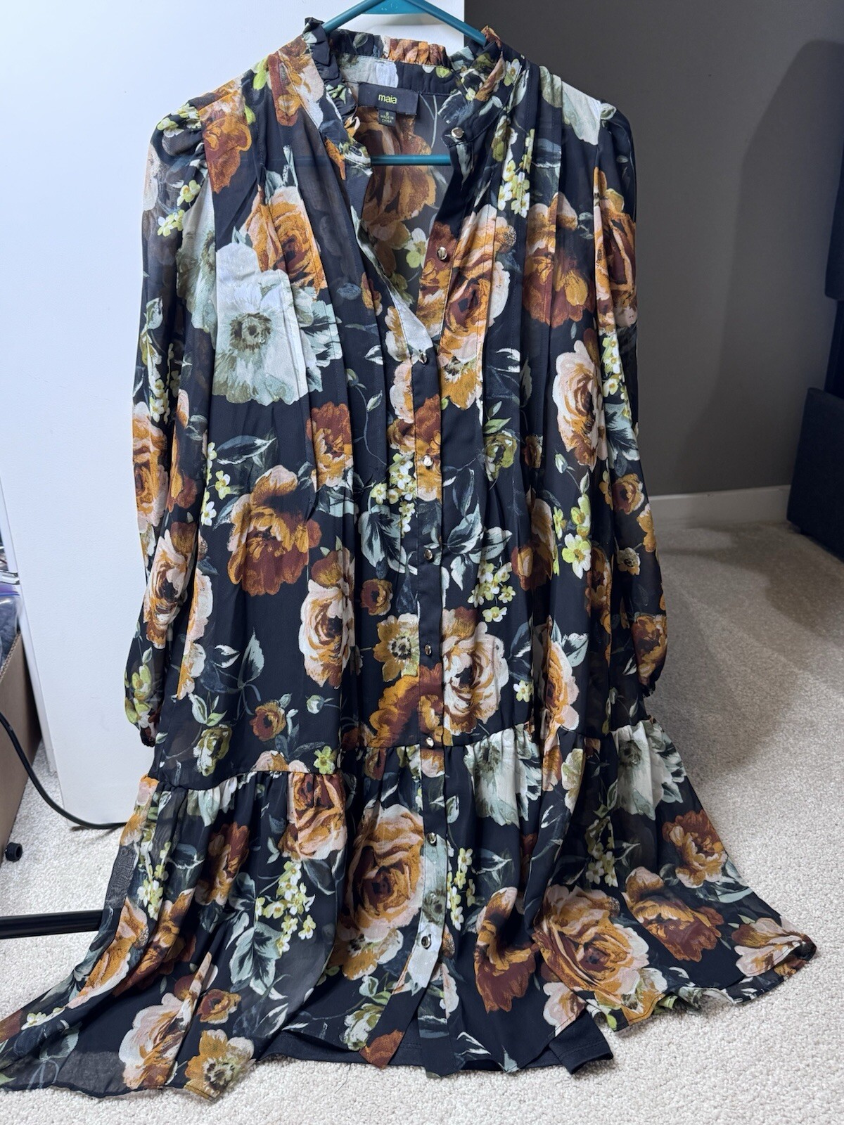 Maia Womens Multicolor Floral Long Sleeve Knee Length Fit & Flare Dress Size 8