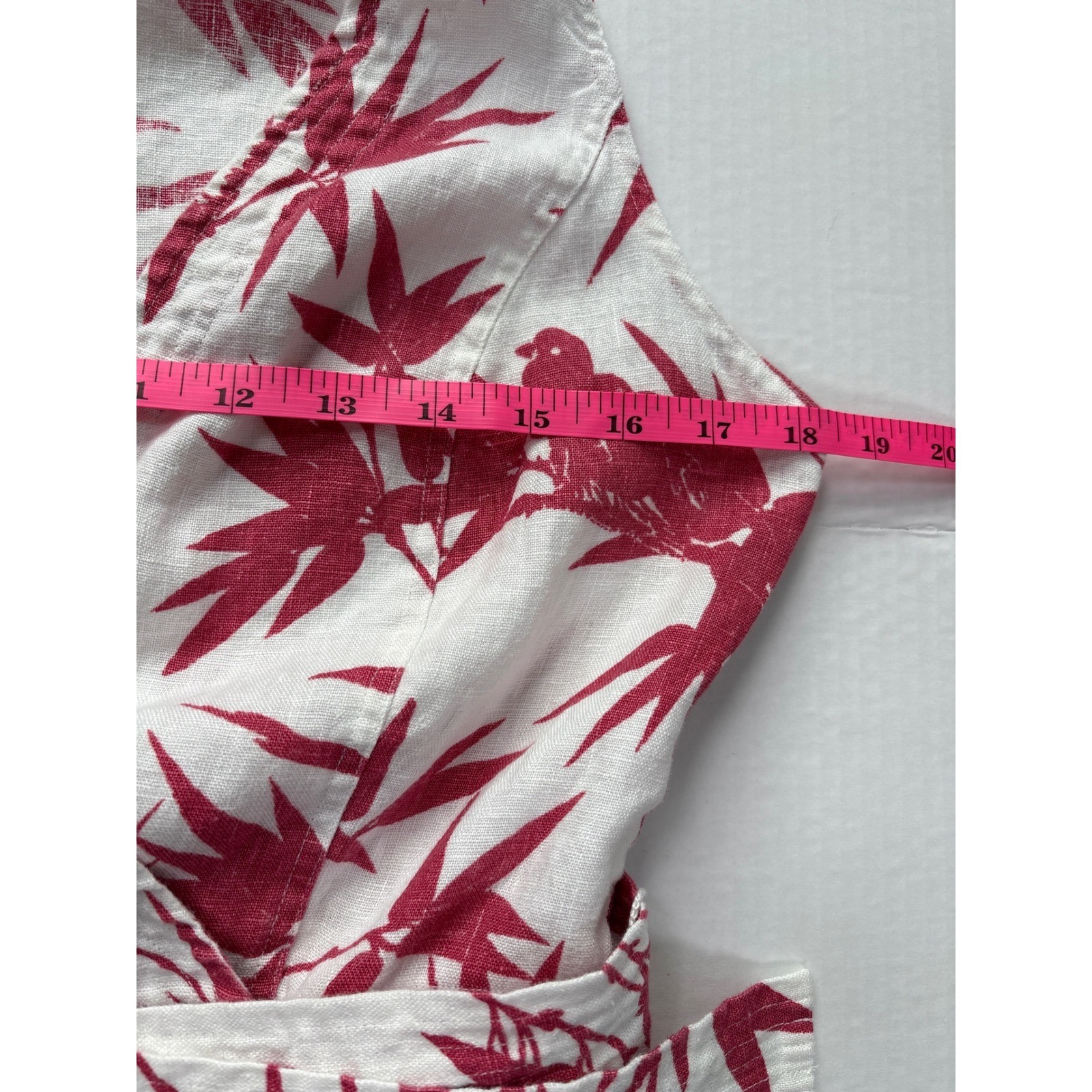 Polo Ralph Lauren Pink White 100% Linen Bamboo Bird Print Wrap Dress Size 4