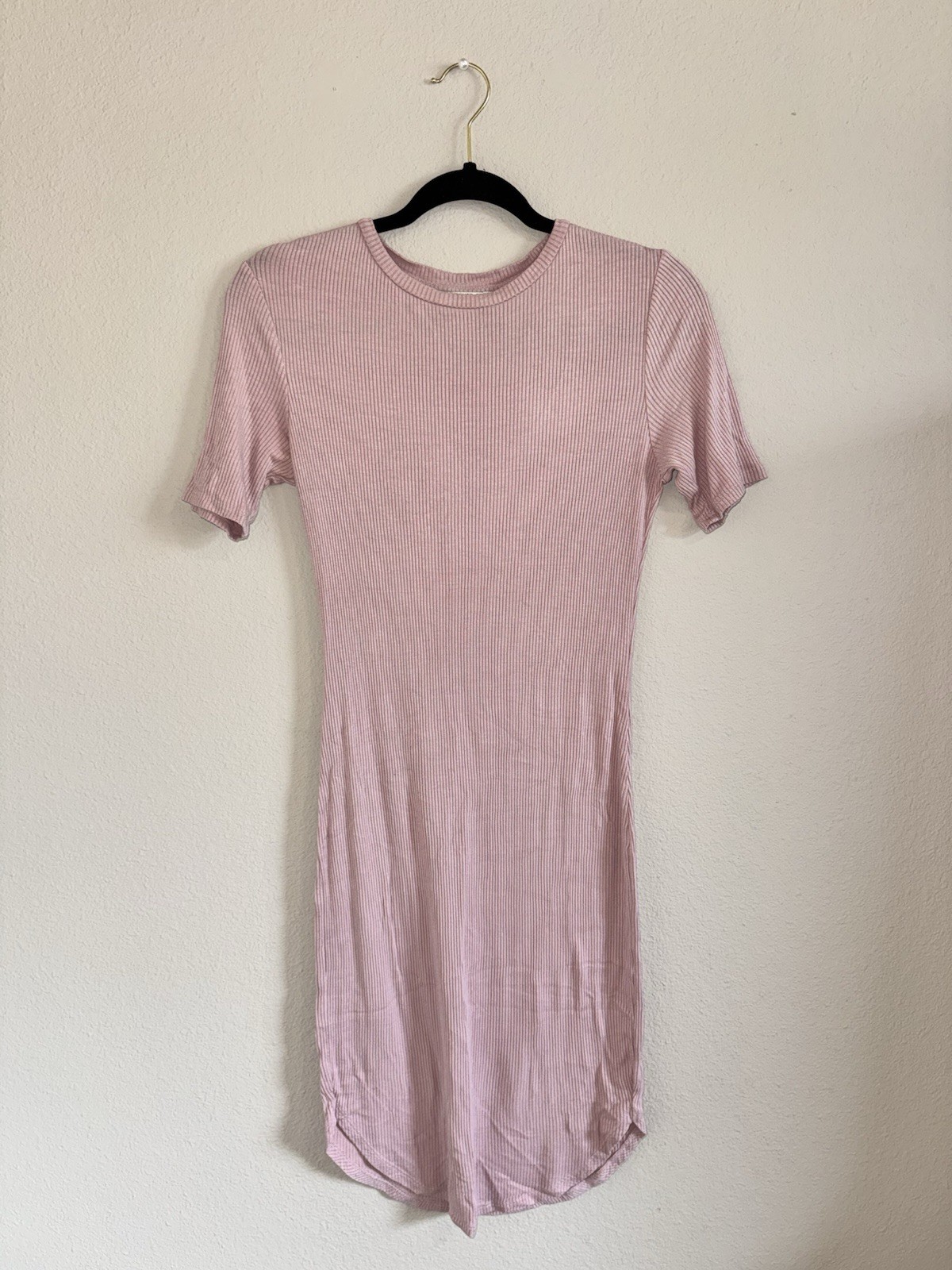 Forever 21 Pink Ribbed Knit Stretch Bodycon T-Shirt Dress Crew Neck M