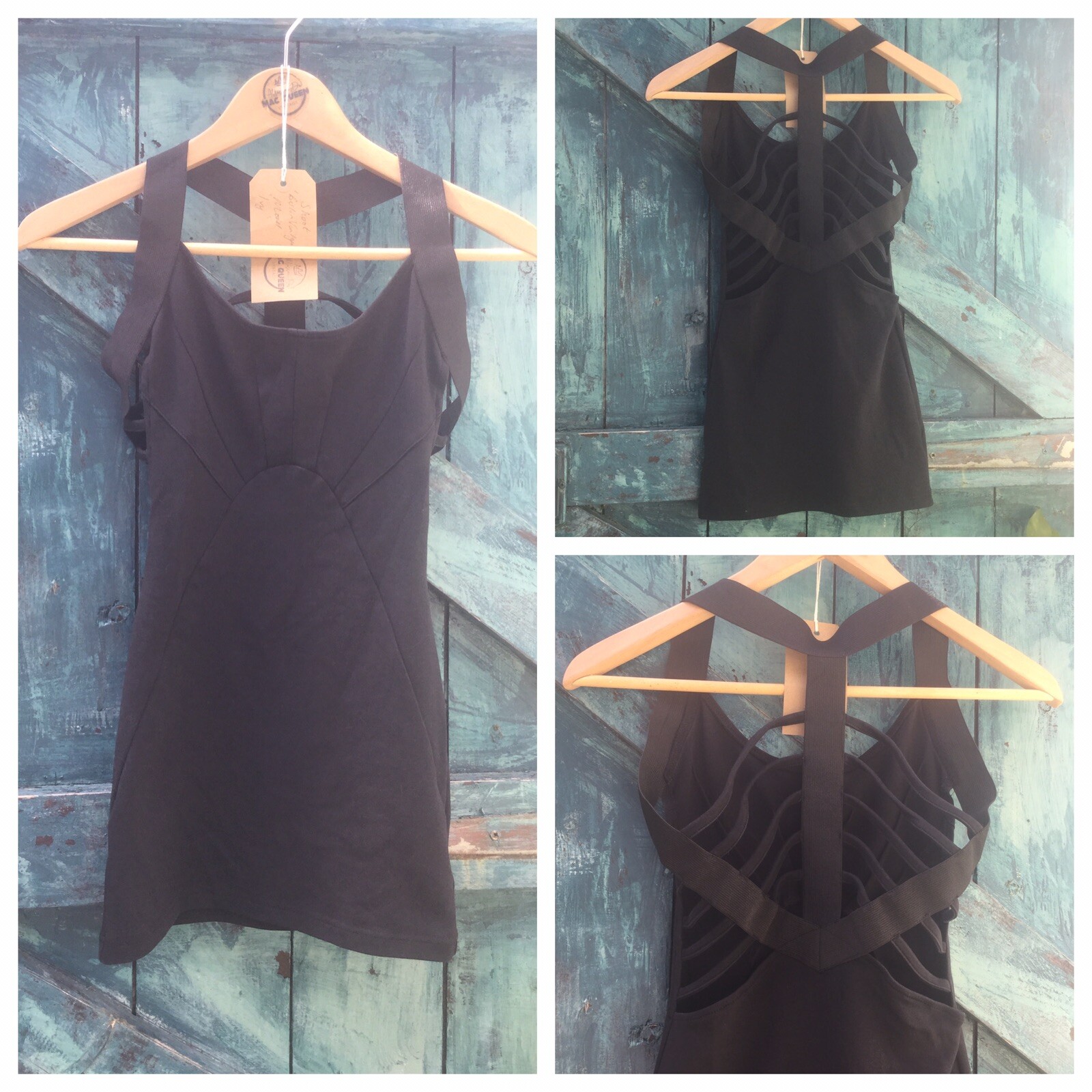 WOMENS BLACK DRESS BANDAGE STRAPPY MINI BODYCON VGC WORN ON FILM INC UK PP