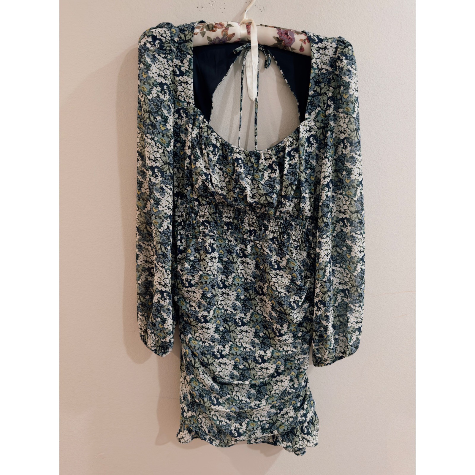 ASTR The Label Floral Smocked Ruched Mini Dress Medium Garden Party Cottagecore