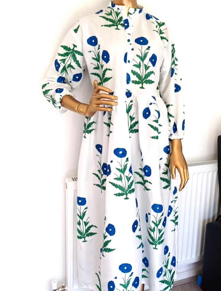 Indian Hand made Block Print Organic Cotton Floral Dress for Women All Seasons