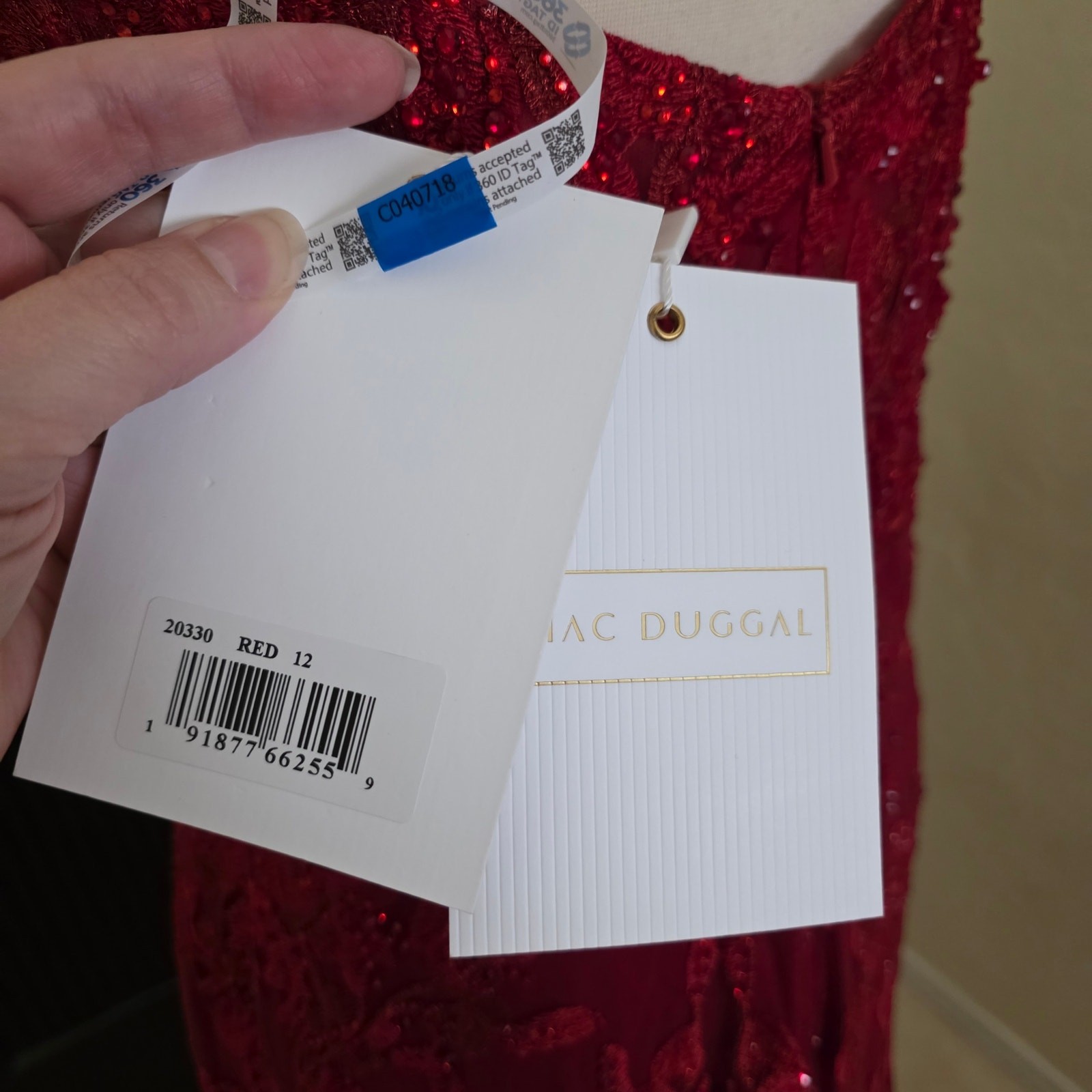 Mac Duggal 20330 Red Beaded Formal Dress Embroidered Evening Gown Maxi 12