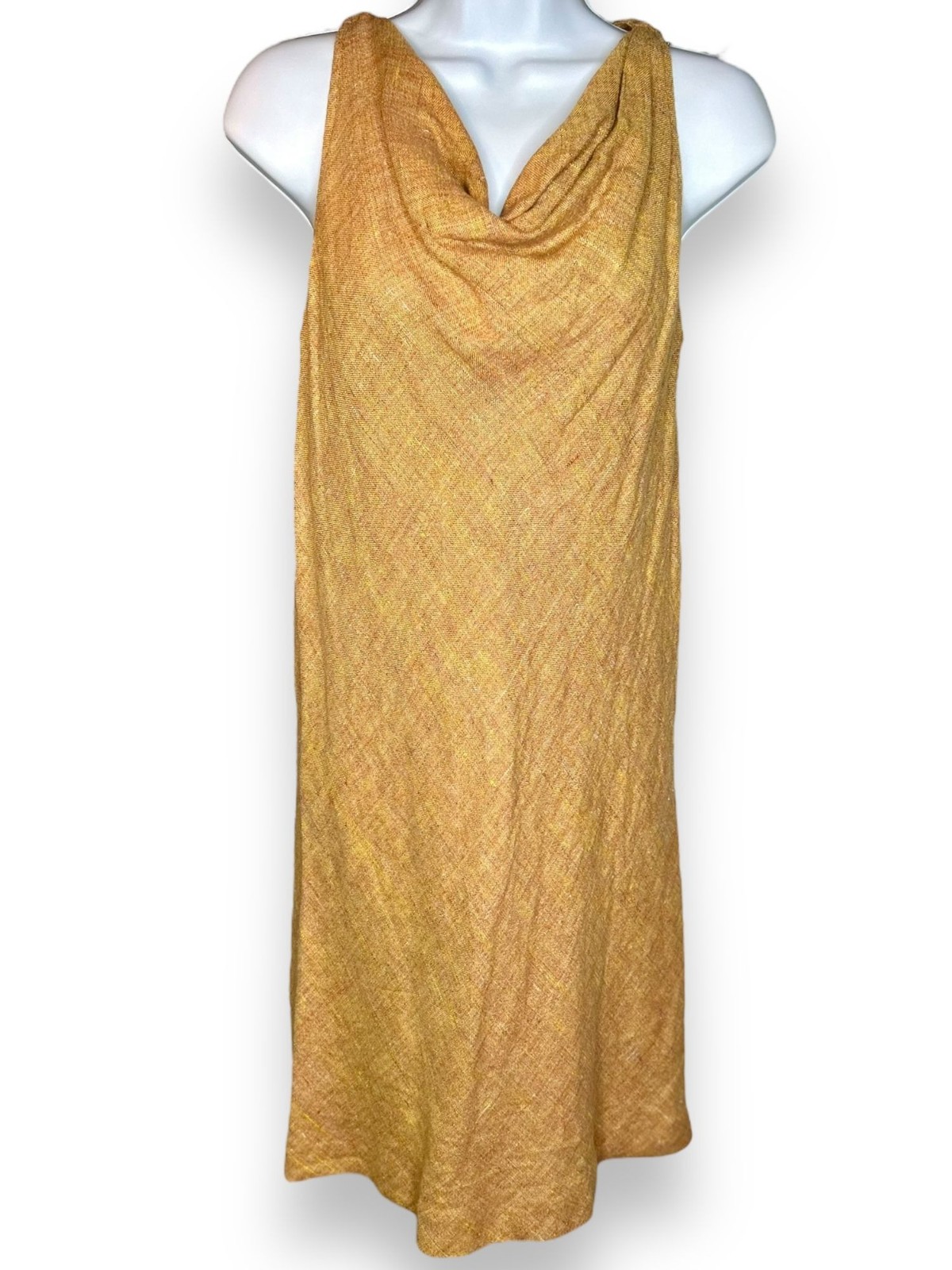 Vtg Linda Allard Ellen Tracy Linen Cowl Neck Dress sz 4 Orange yellow Sleeveless