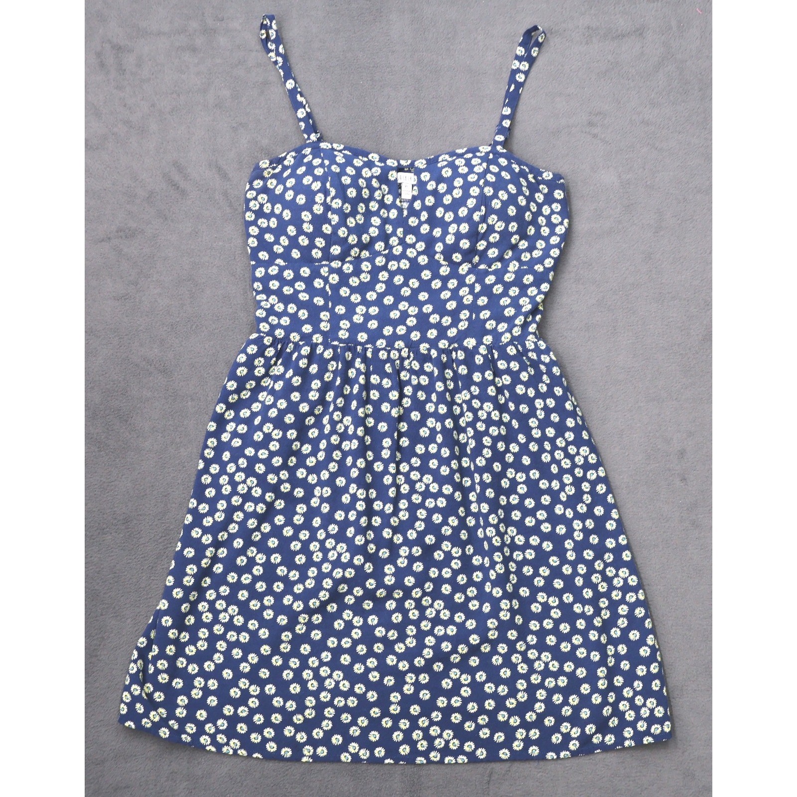 AUW Floral Sundress Womens XL Navy Blue Excellent Smocked Fit & Flare