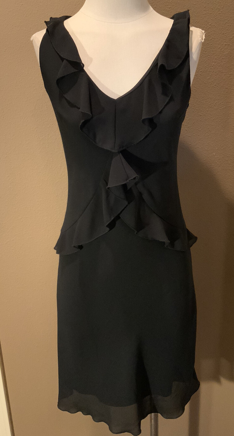 Dani Max 6 Small Quiet Luxury Sleeveless Black Chic Ruffled V Neck Dress