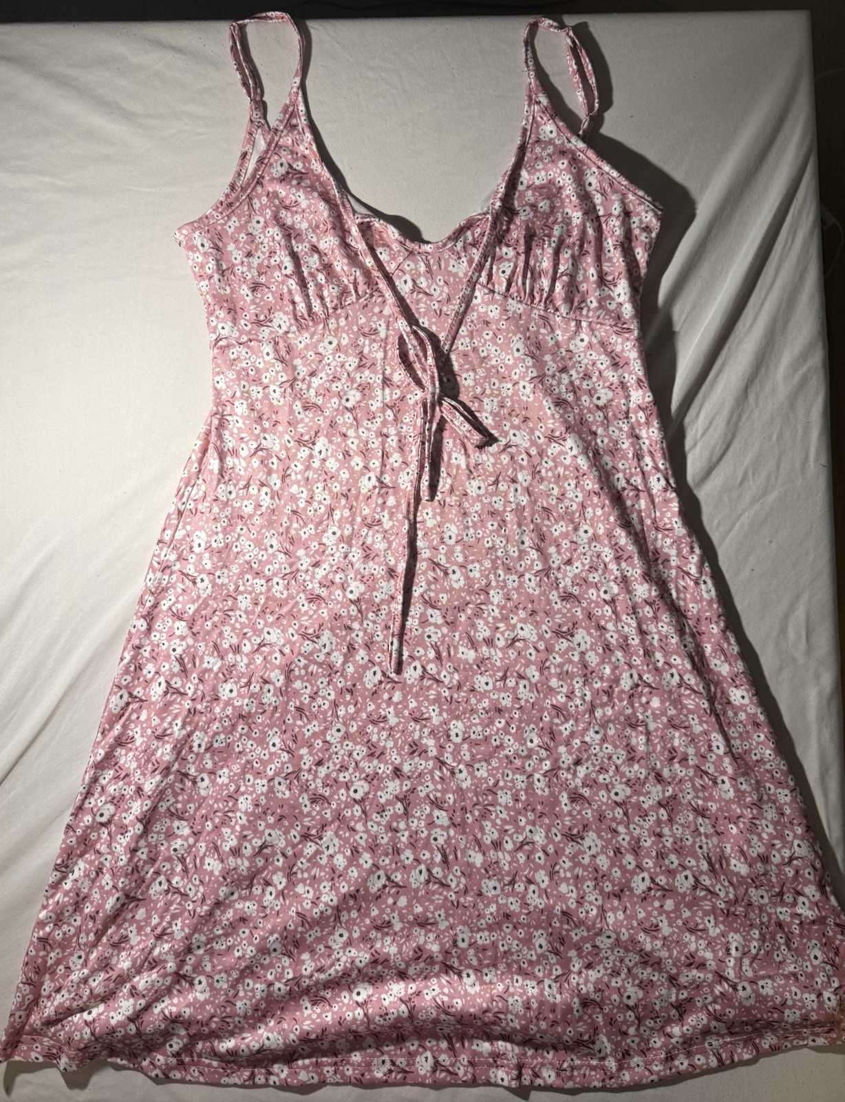 Pink Floral Sundress Tie Front Spaghetti Strap Summer Dress Size Medium NWOT