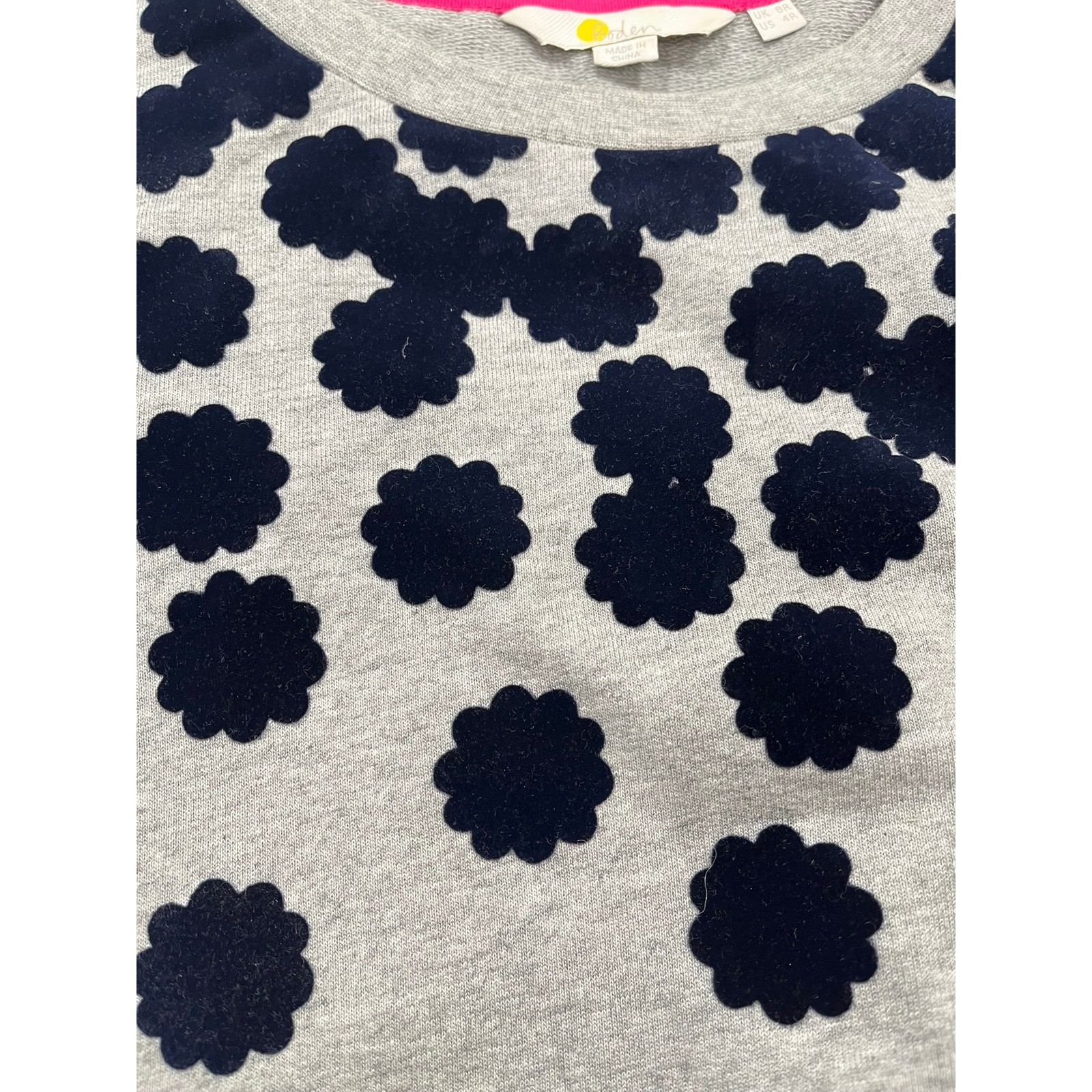 Boden Women Gray Navy Blue Flocked Floral Sweatshirt Dress Long Sleeve Size 4R