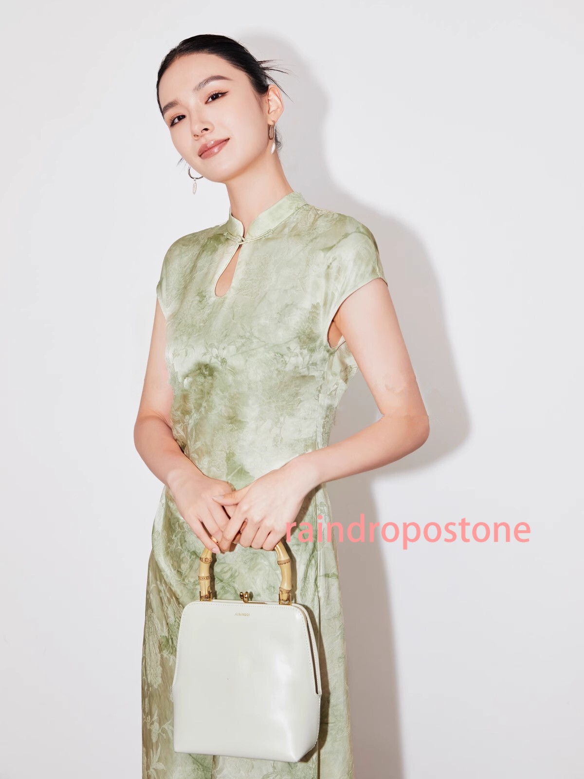 Womens Stand Collar Floral Printed Mid Long Dress Sleeveless Retro Chinese Style