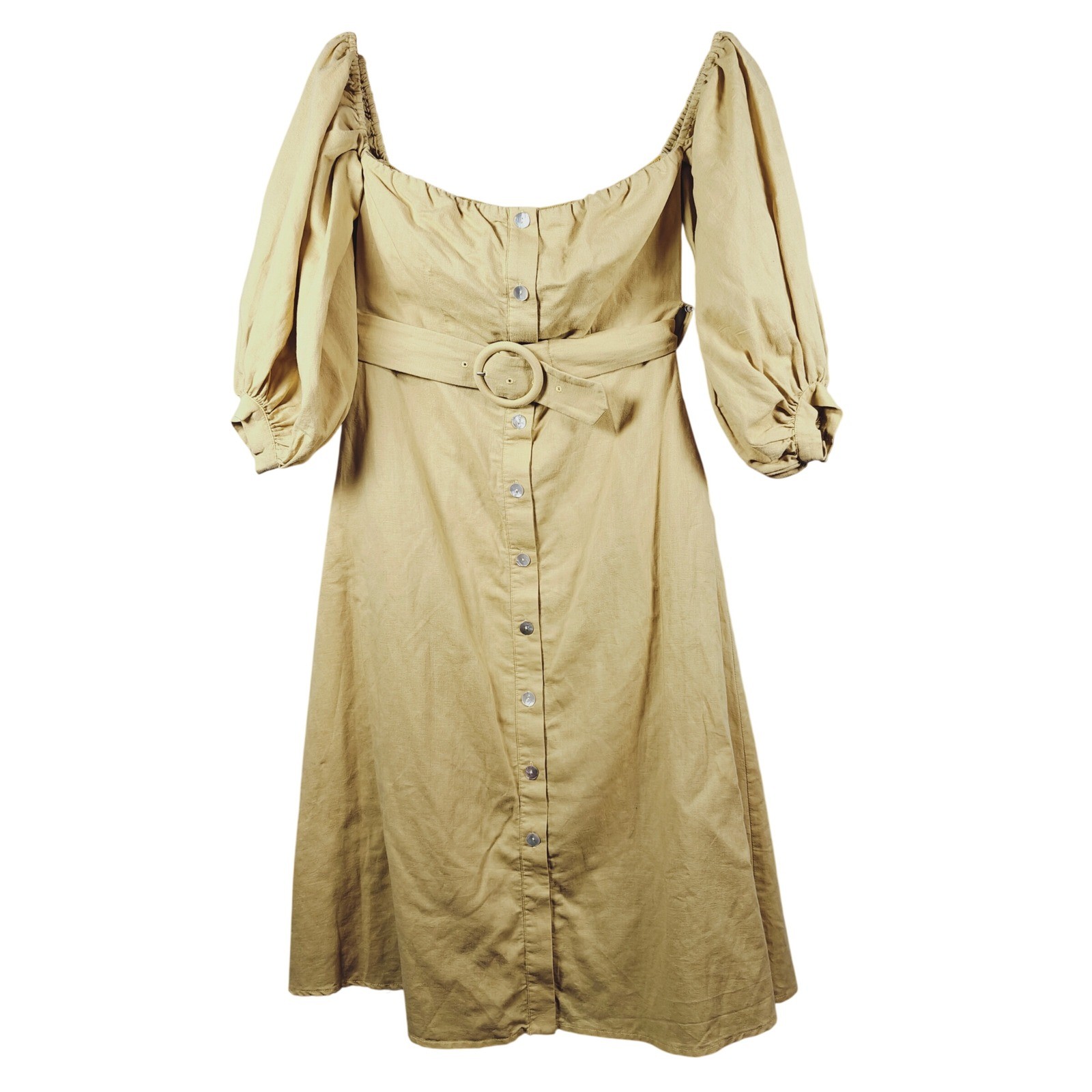 Capulet Monroe Light Yellow Off-the-Shoulder Button-Up Midi Dress