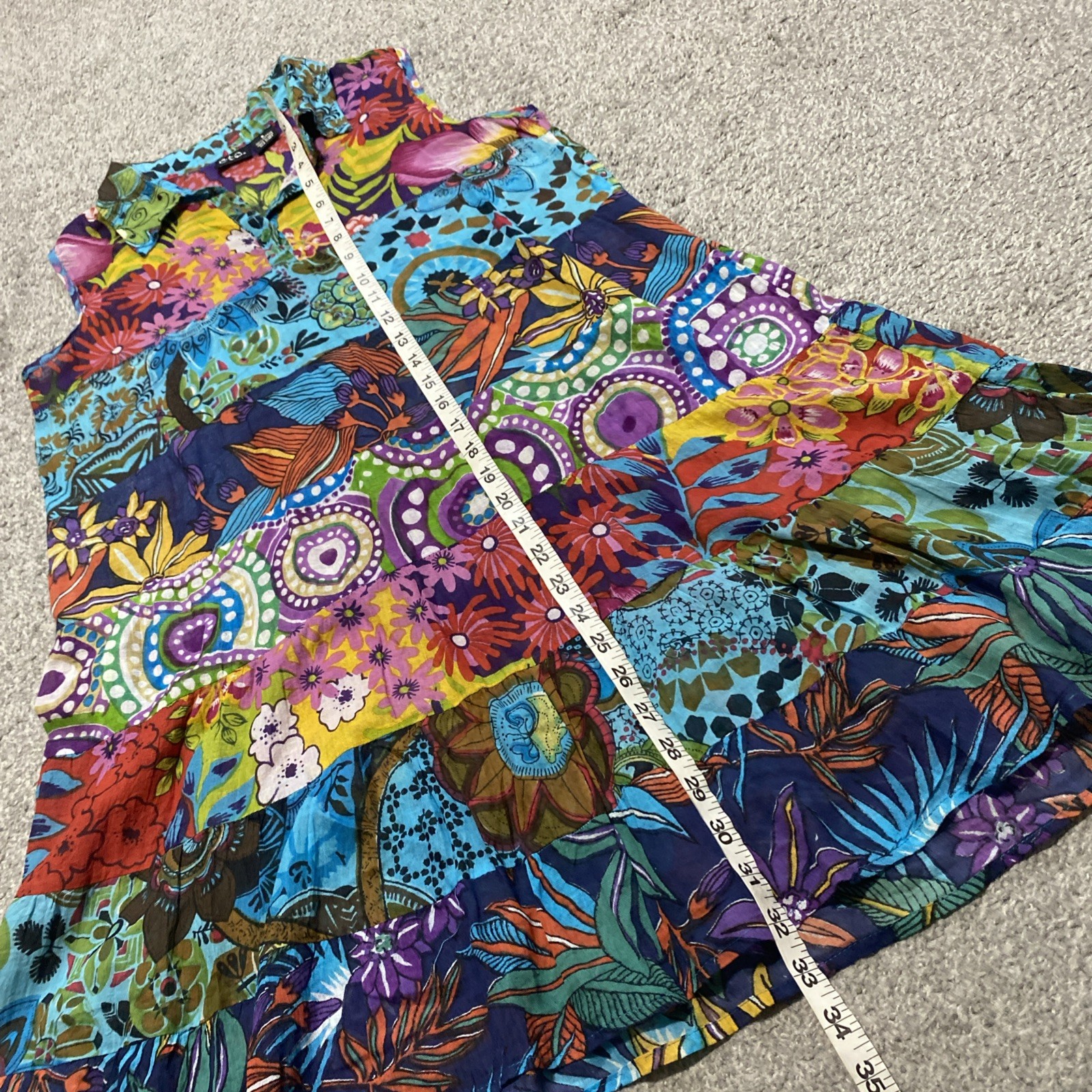 ETC VTG Multi-Color Patchwork Floral Dress S Lightweight Cotton Artsy Vacation