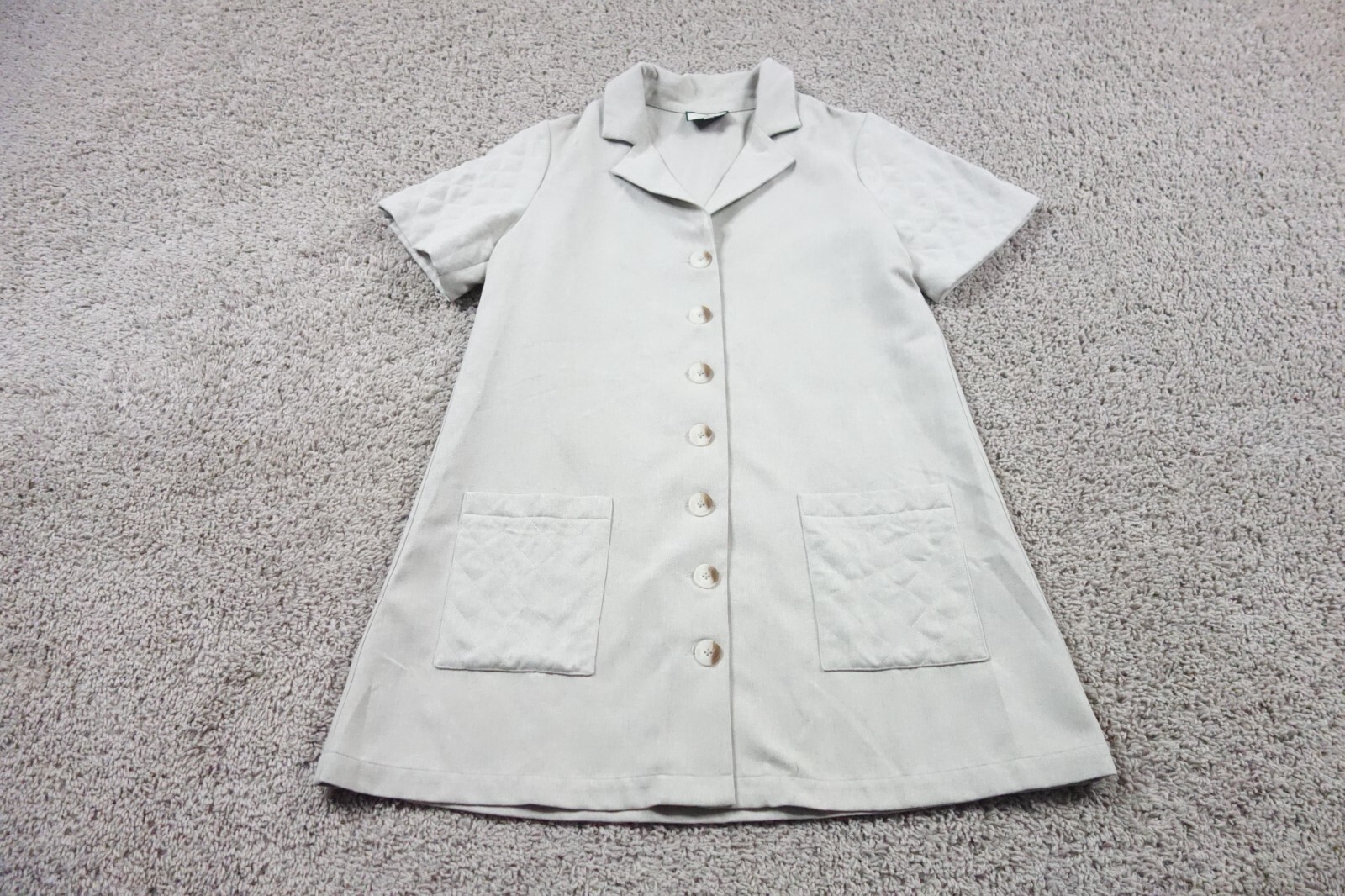 Tuckernuck Dress Womens Medium Beige Button Up Quilted Short Sleeve Pockets