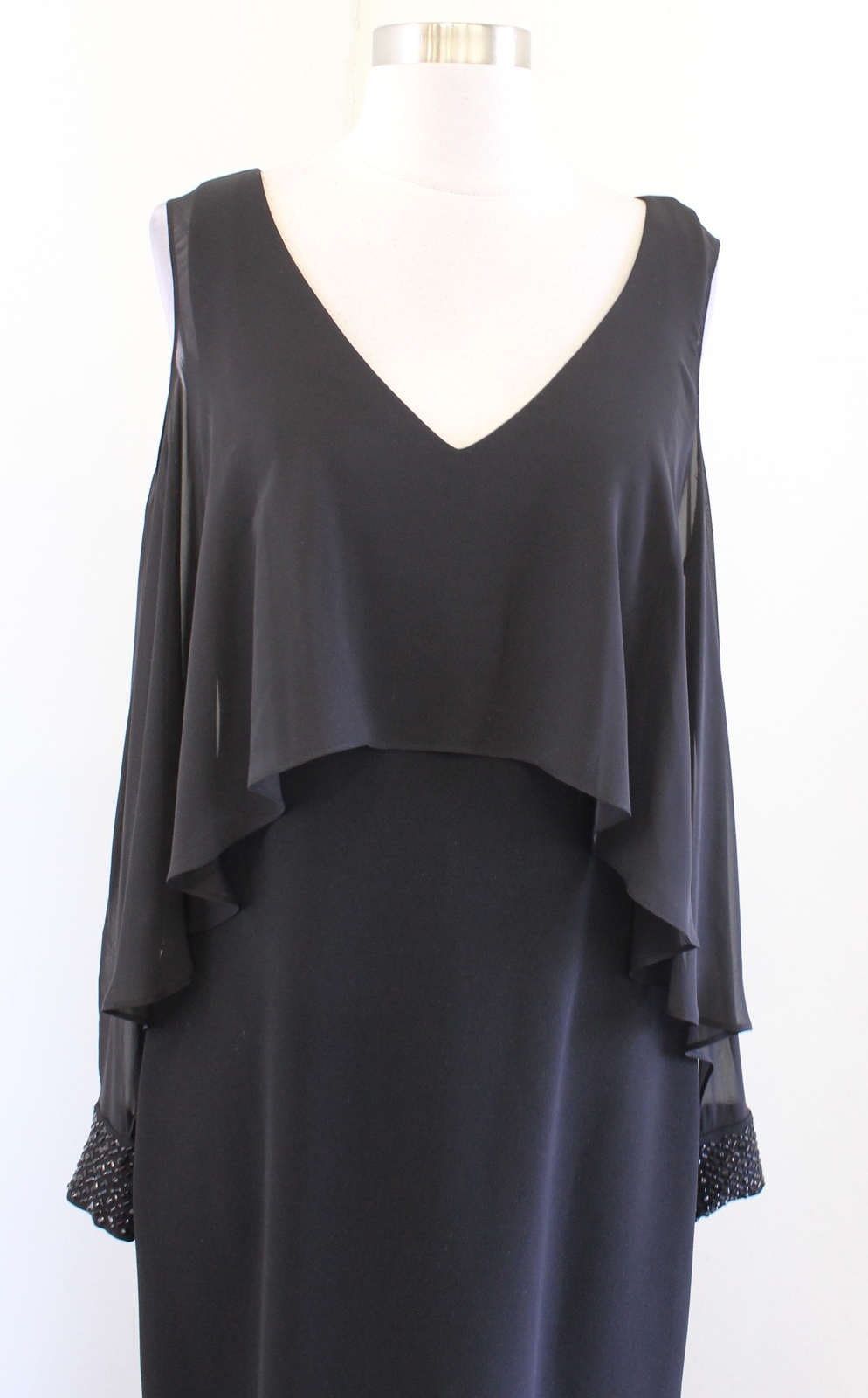 NWT Calvin Klein Black Cold Shoulder Cape Style Sleeve Evening Formal Dress Sz 6