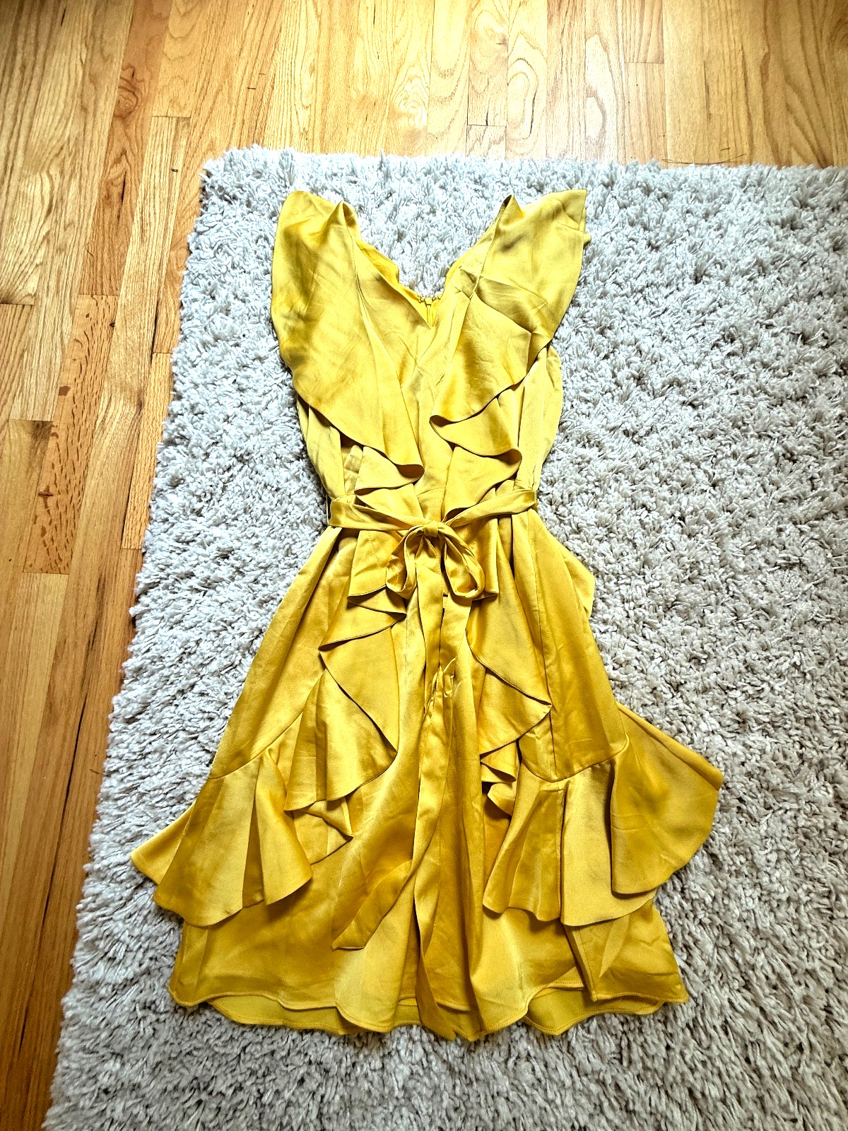 Christian Siriano Yellow Statement Satin Ruffle Mini Dress Sz 2 romantic wedding