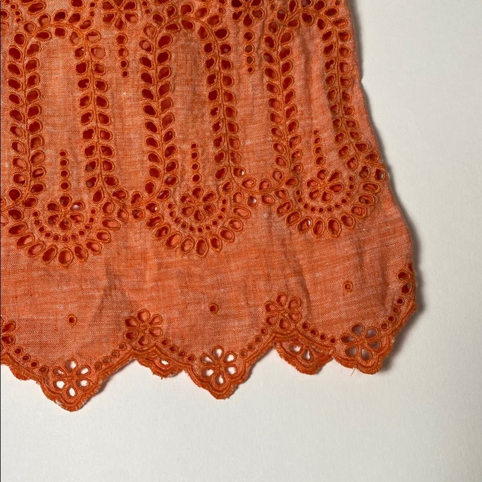 Lands’ End Canvas 1963 Strapless 100% Linen Eyelet Dress Size 10 Orange
